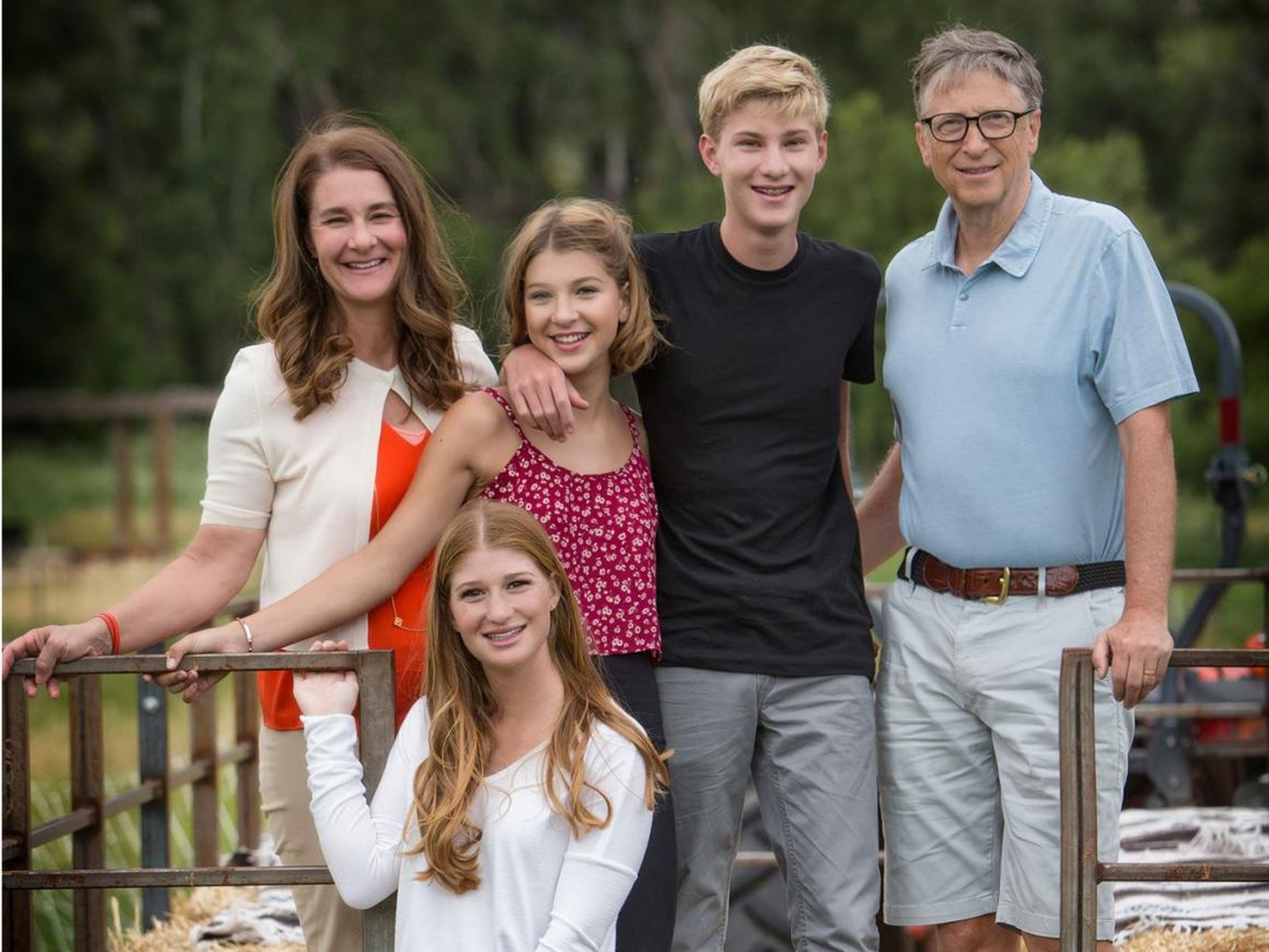 The Gates family, from left to right: Melinda, Jennifer (front), Phoebe, Rory, and Bill.