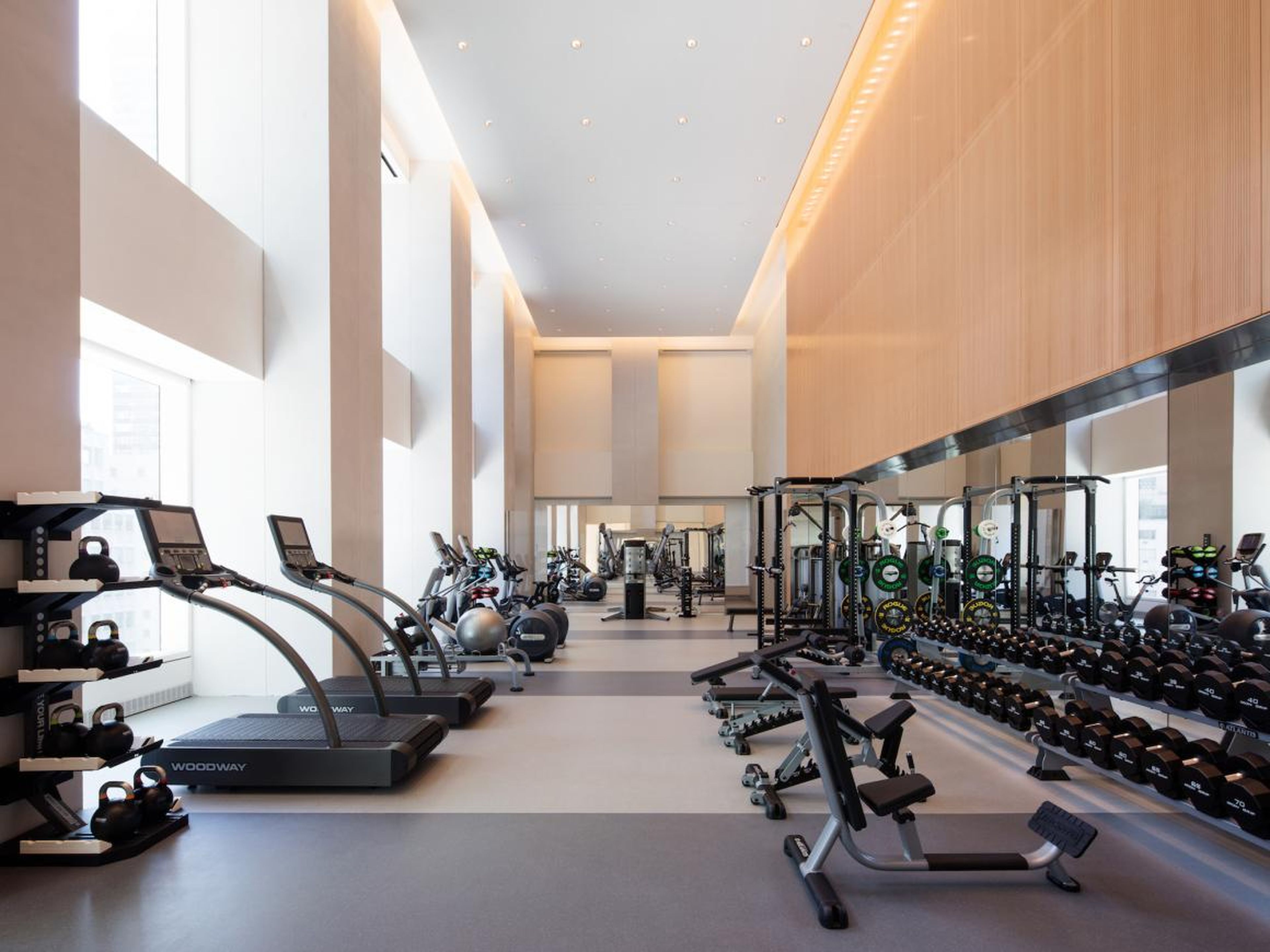 432 Park Avenue includes its own fitness center — a standard amenity in luxury buildings.