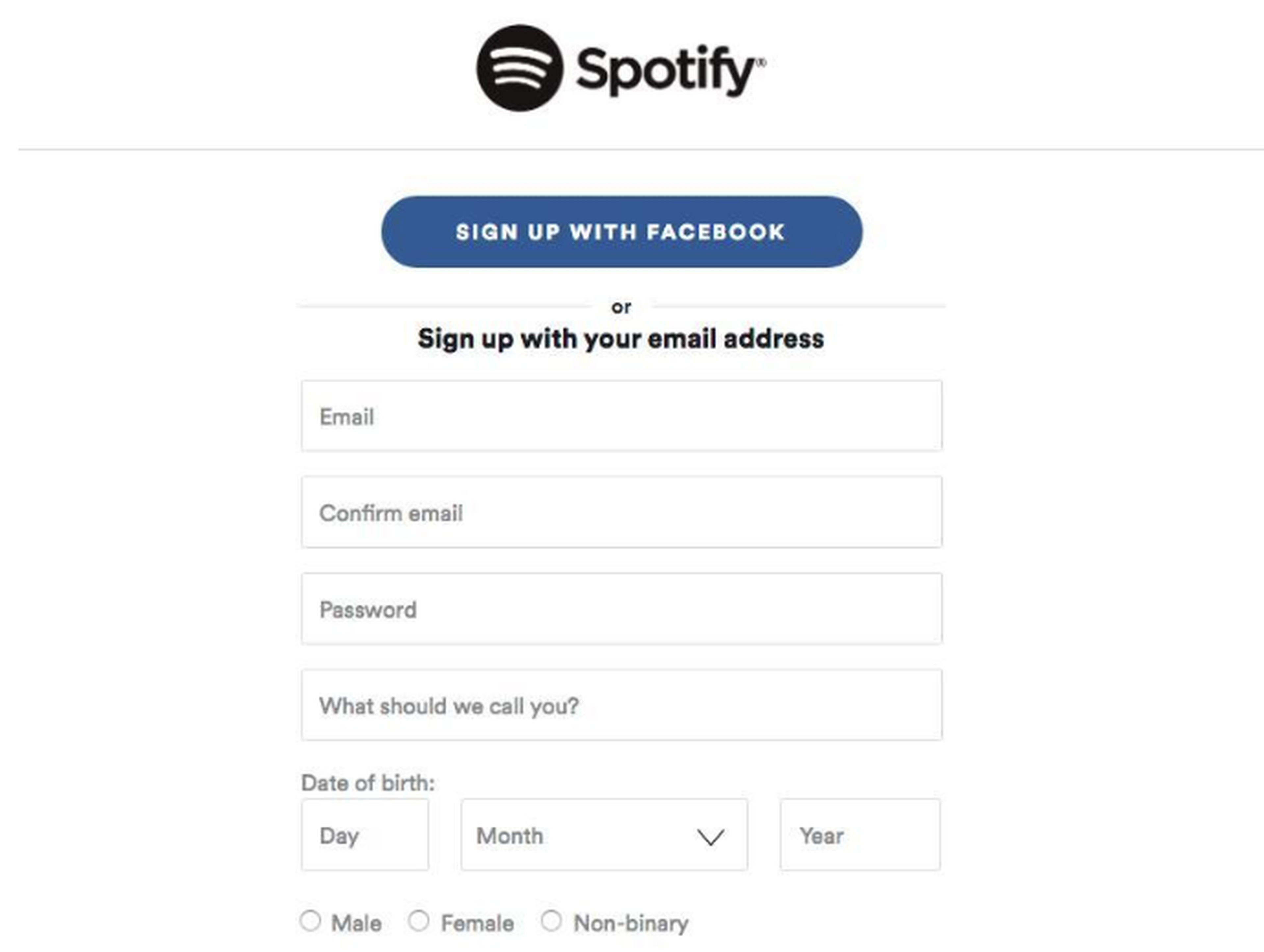 Formulario de acceso a Spotify