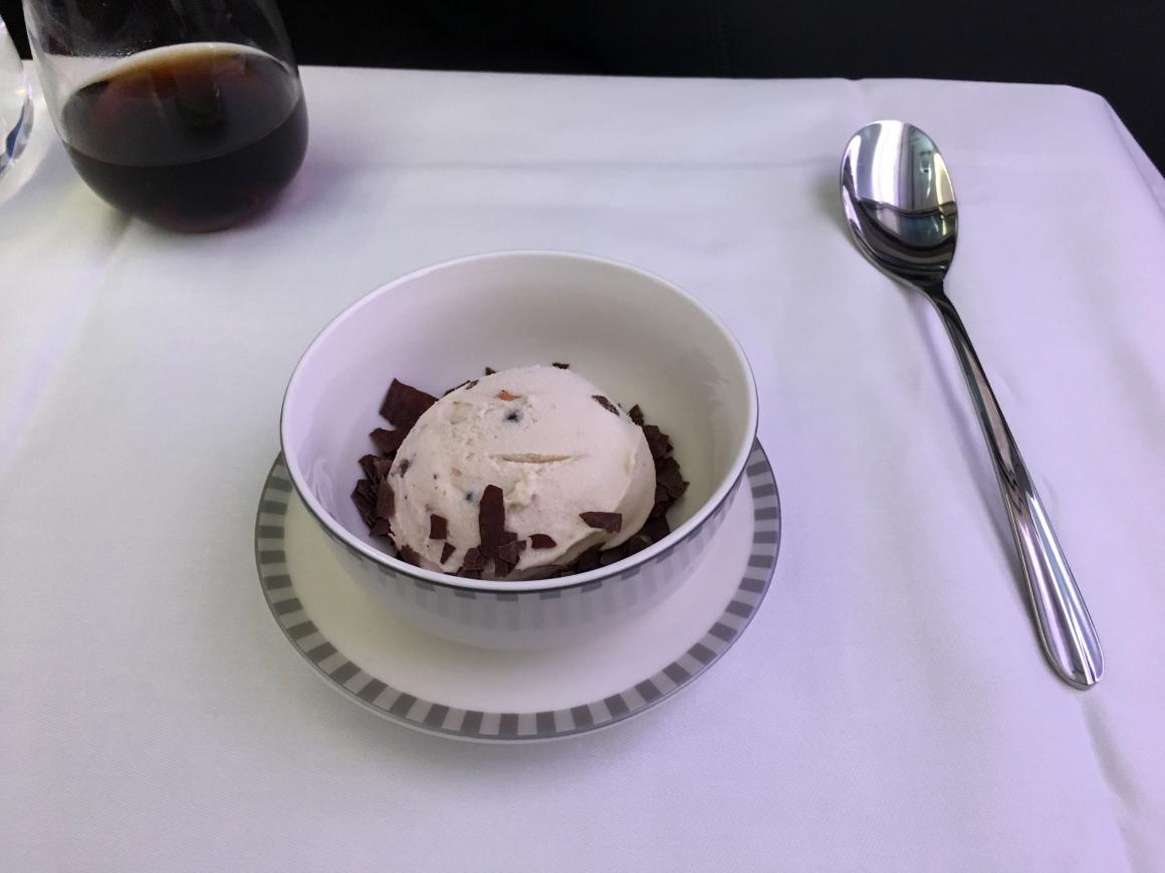After the main course, dessert was served. Here's the cherry ice cream with chocolate shavings.