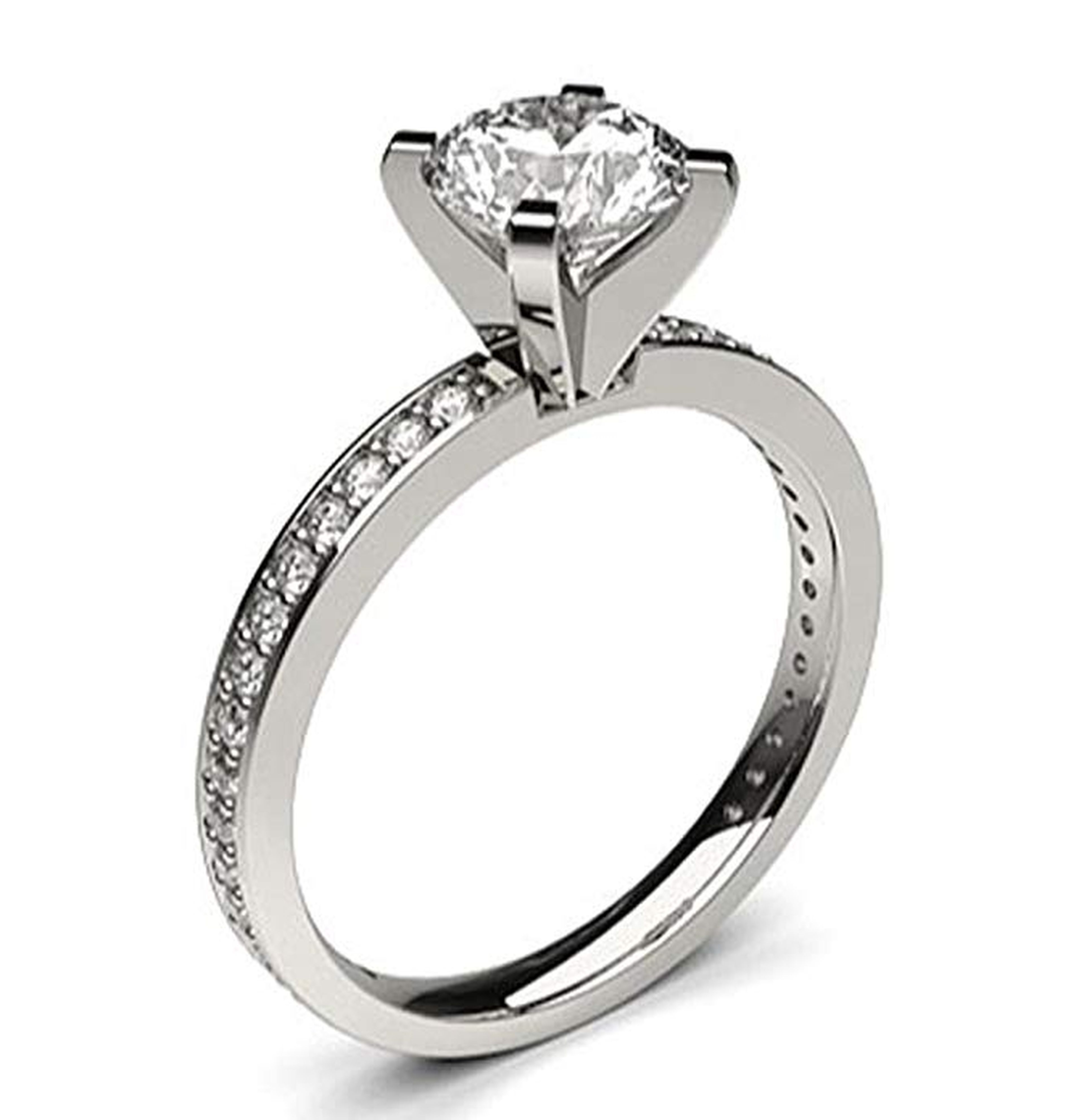 Un anillo de compromiso de oro blanco y diamantes de 18 kilates