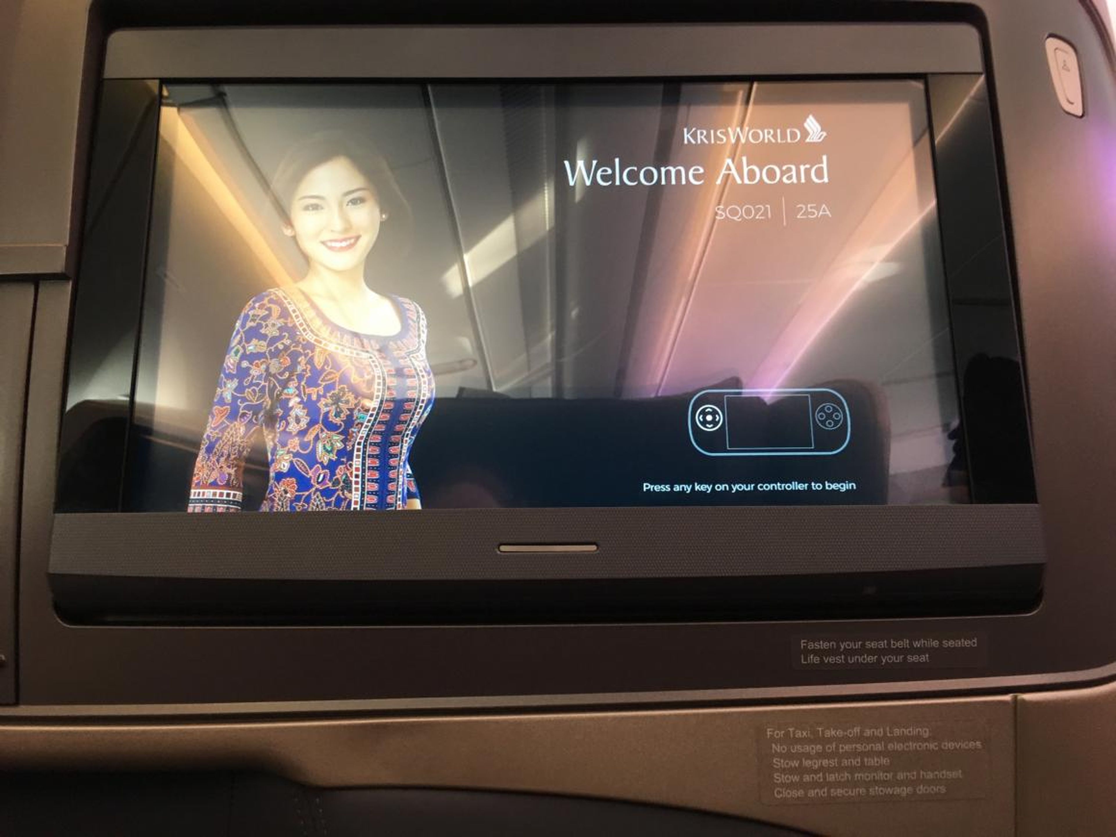 Back to the 18-inch screen: It's running Singapore's KrisWorld in-flight entertainment system.