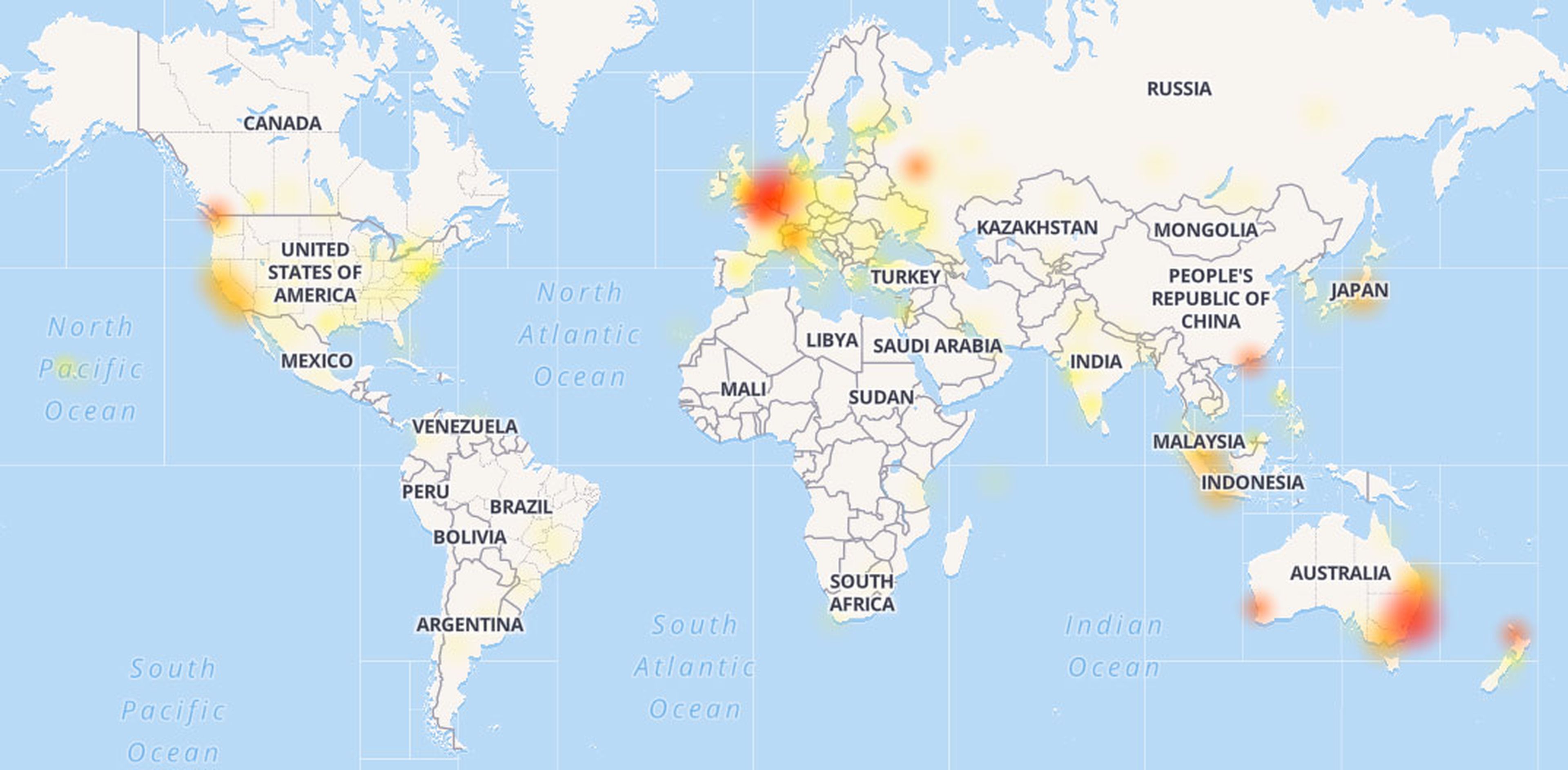 Mapa de la caída de Instagram a nivel mundial