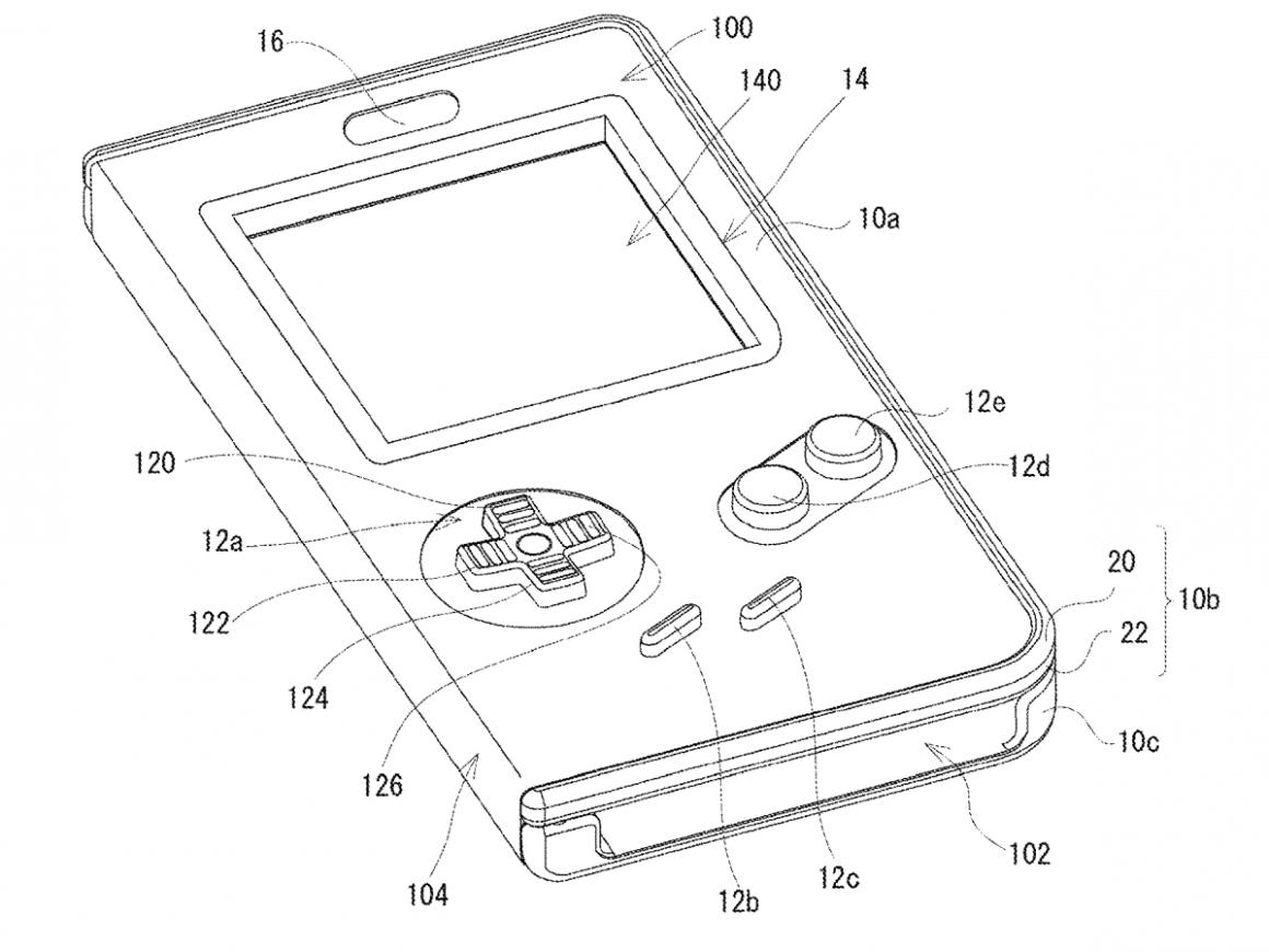A design sketch for Nintendo's planned Game Boy phone case.