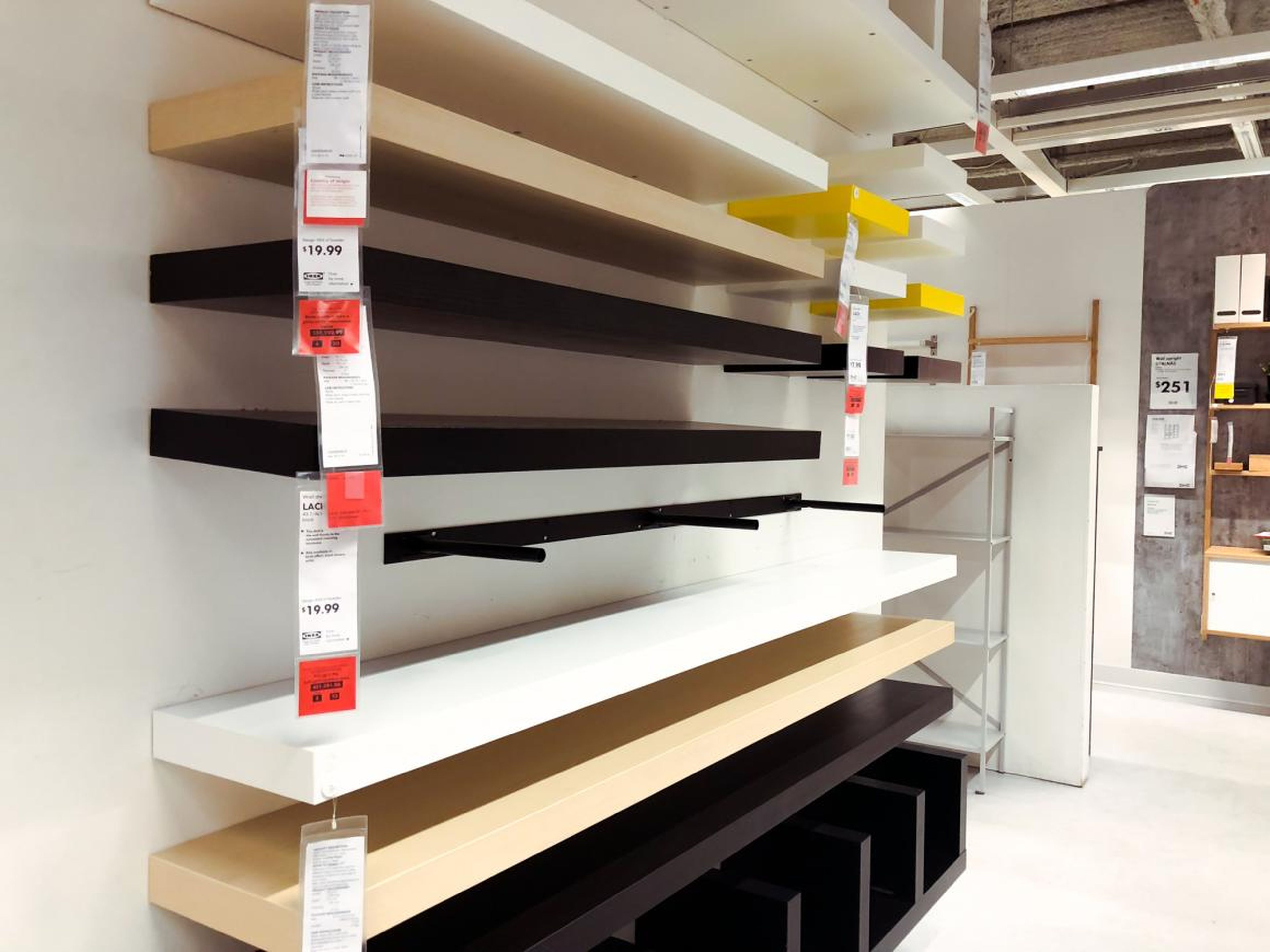 A lot of the products that IKEA carries are very minimalistic and simple. The quality didn't seem to be great, but nothing was particularly expensive. These shelves cost $20 each.