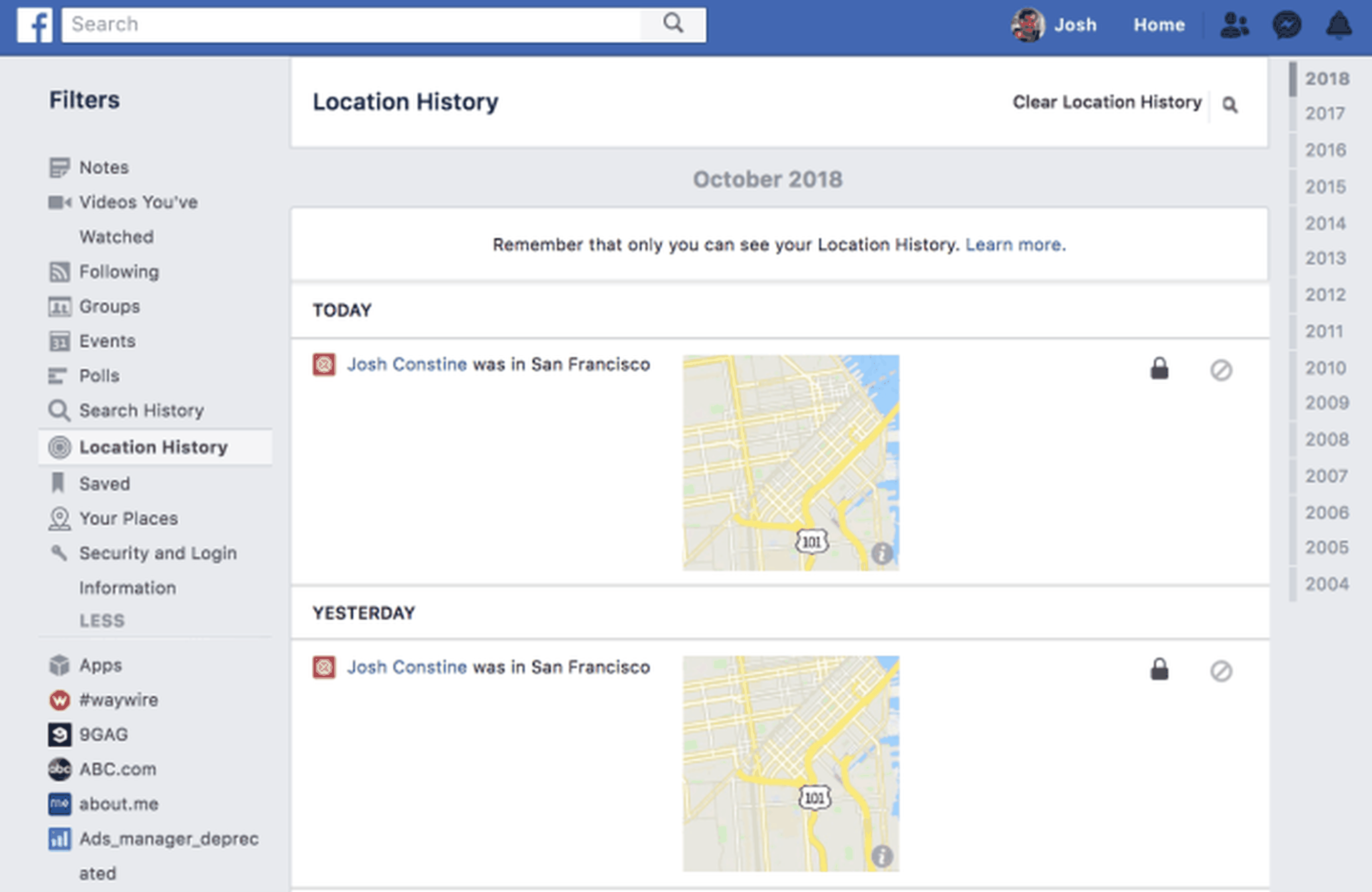 Captura de la beta de Instagram en la que se muestra cómo comparte información de la localización del usuario con Facebook