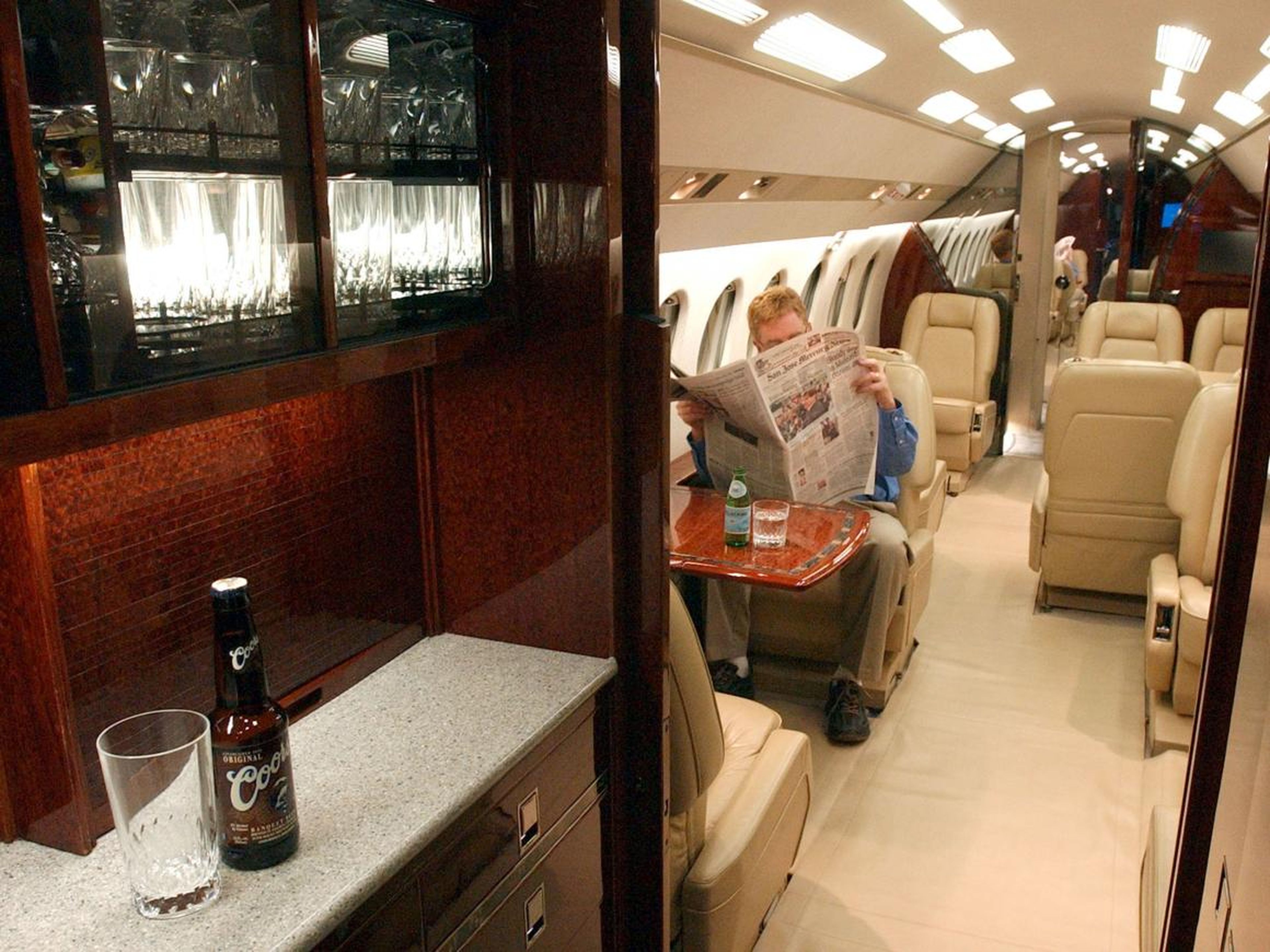 Most private planes seem to be outfitted with luxurious leather seats like the ones Zhang described.