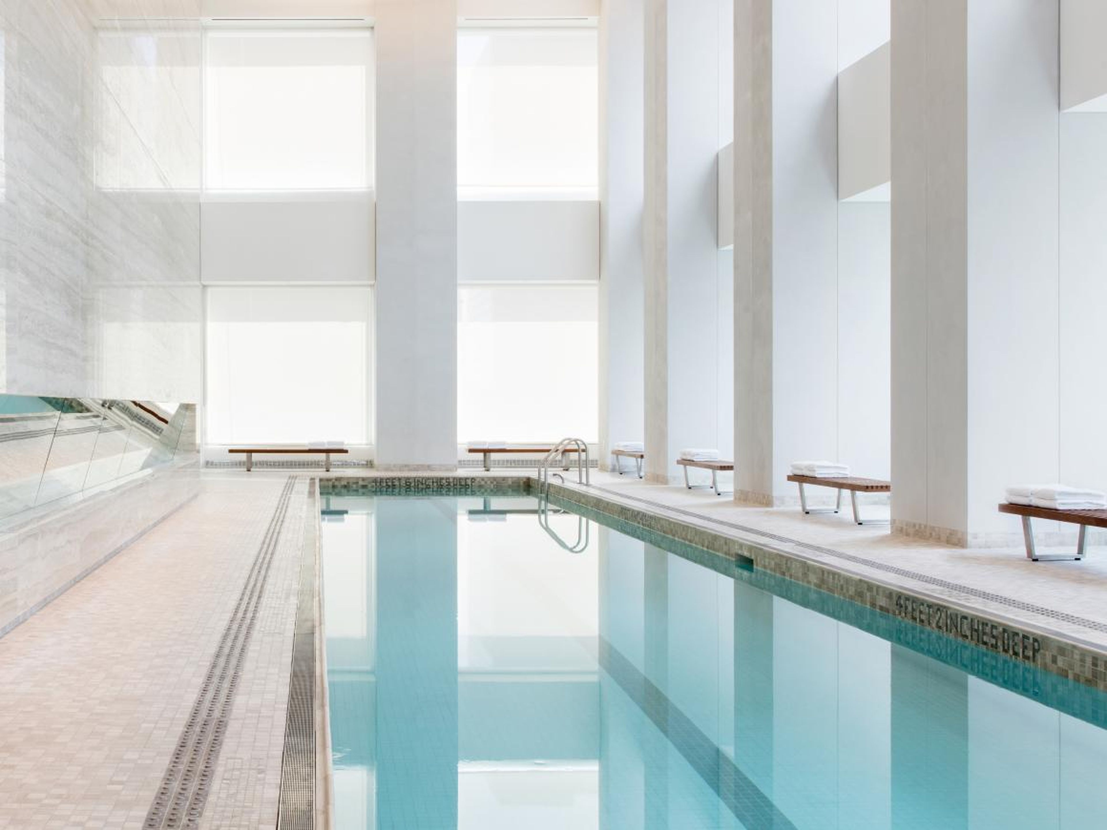 But not many residential gyms come with a 75-foot swimming pool. There's also a sauna and a steam room.