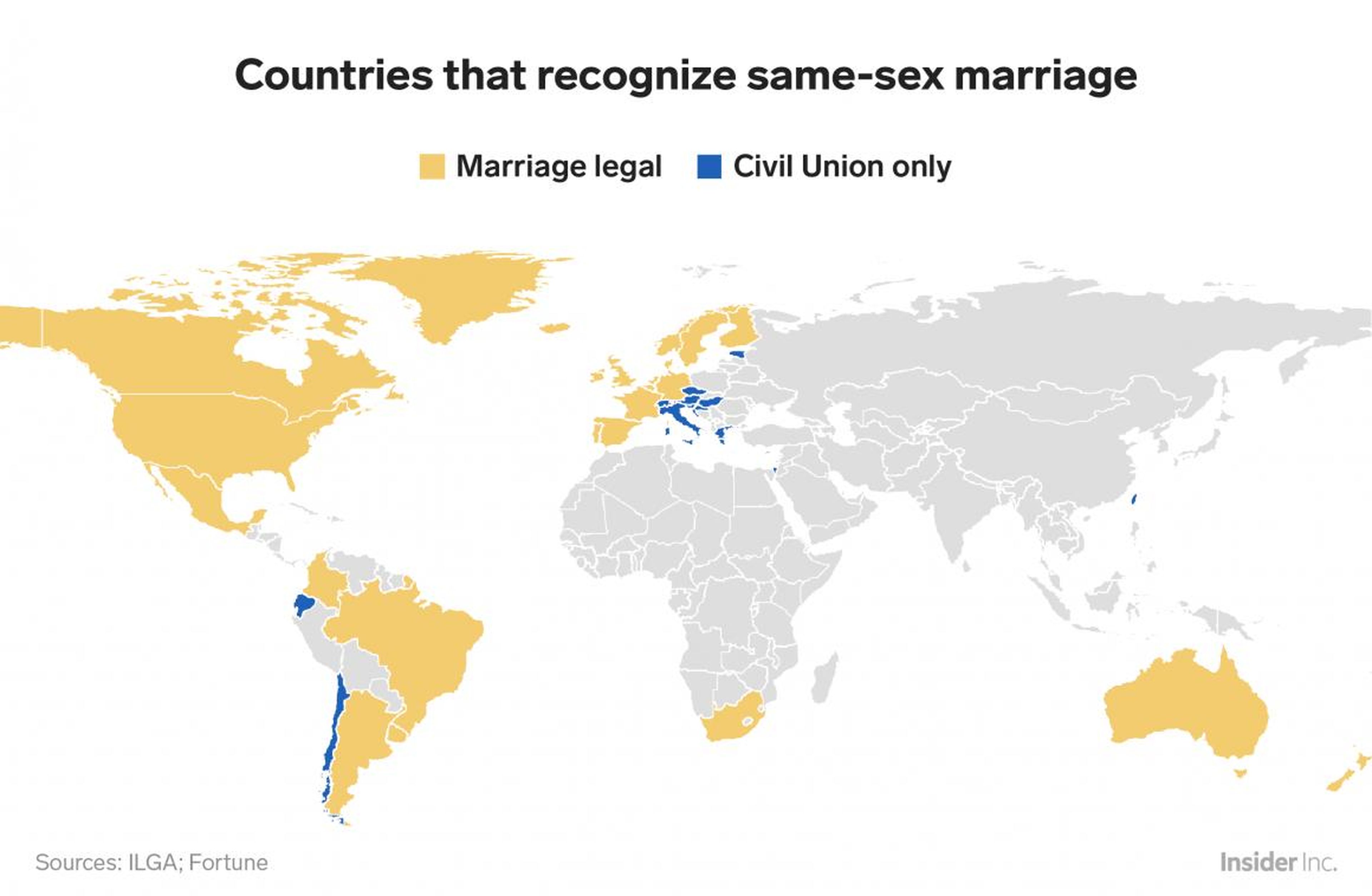 Solo alrededor del 13% de los países miembros de la ONU han legalizado el matrimonio homosexual.