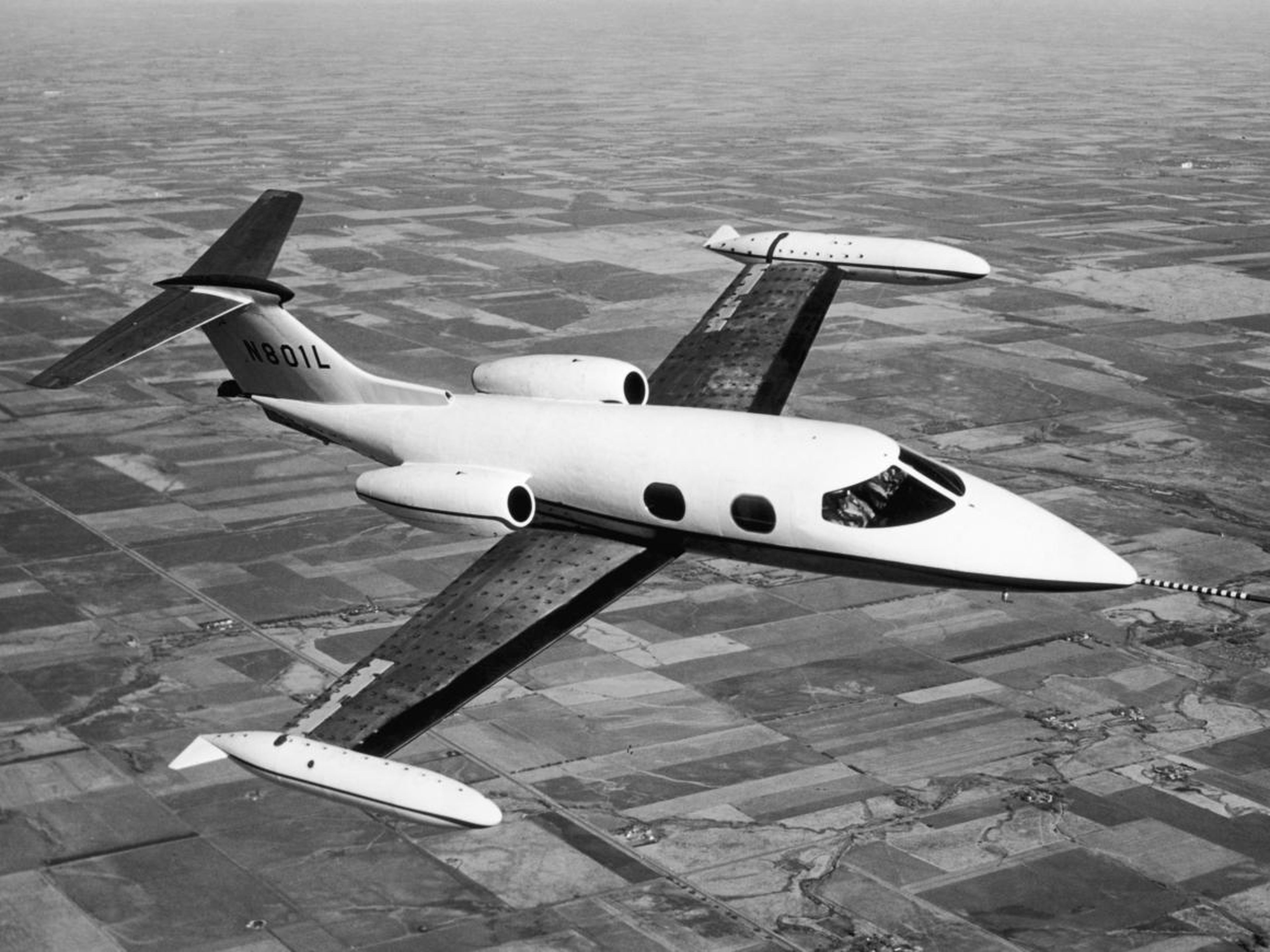 A prototype Learjet 23 executive jet on a test flight in February 1964.