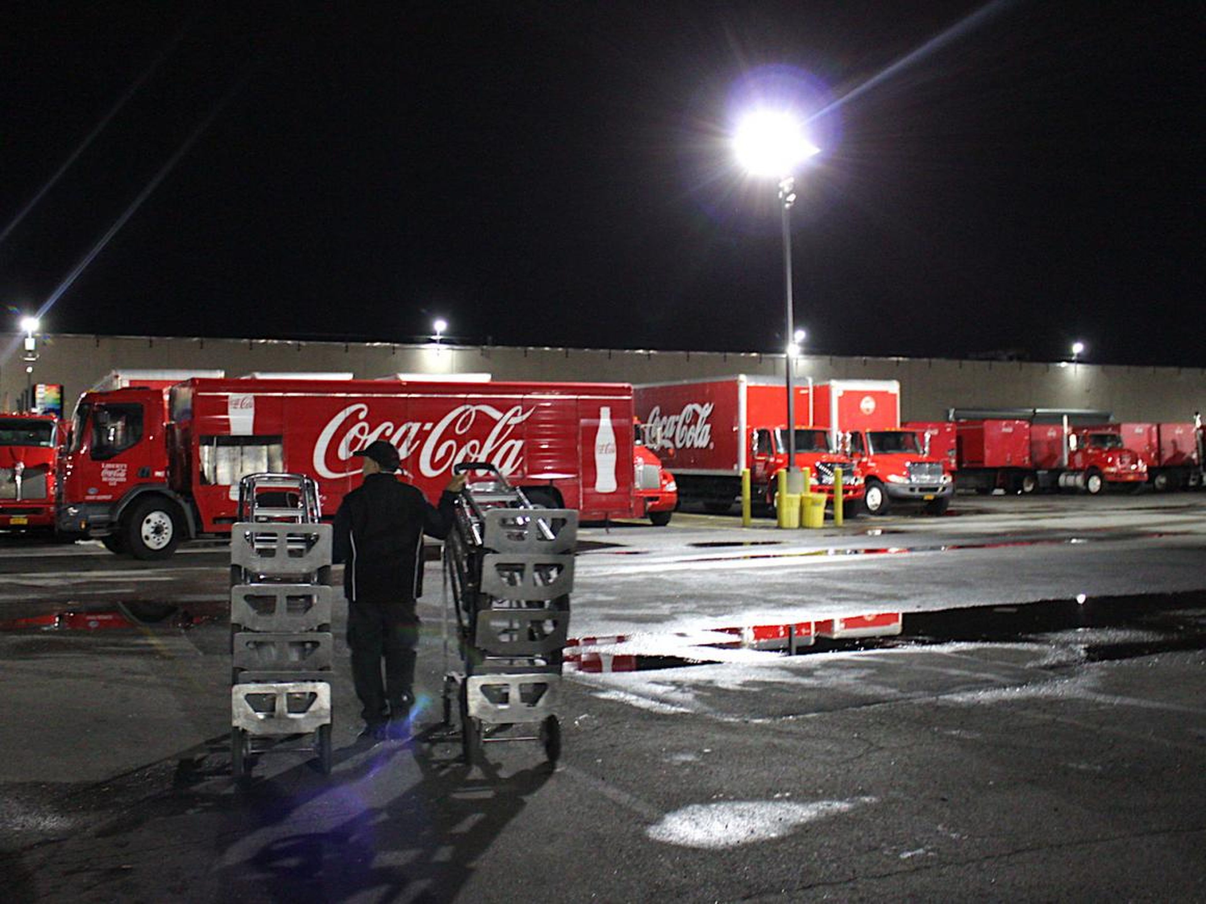 Santiago's truck changes every day, and his vehicle is already loaded by the time he gets in at 4 a.m. He just needs to load carts in the truck and do some final checks.