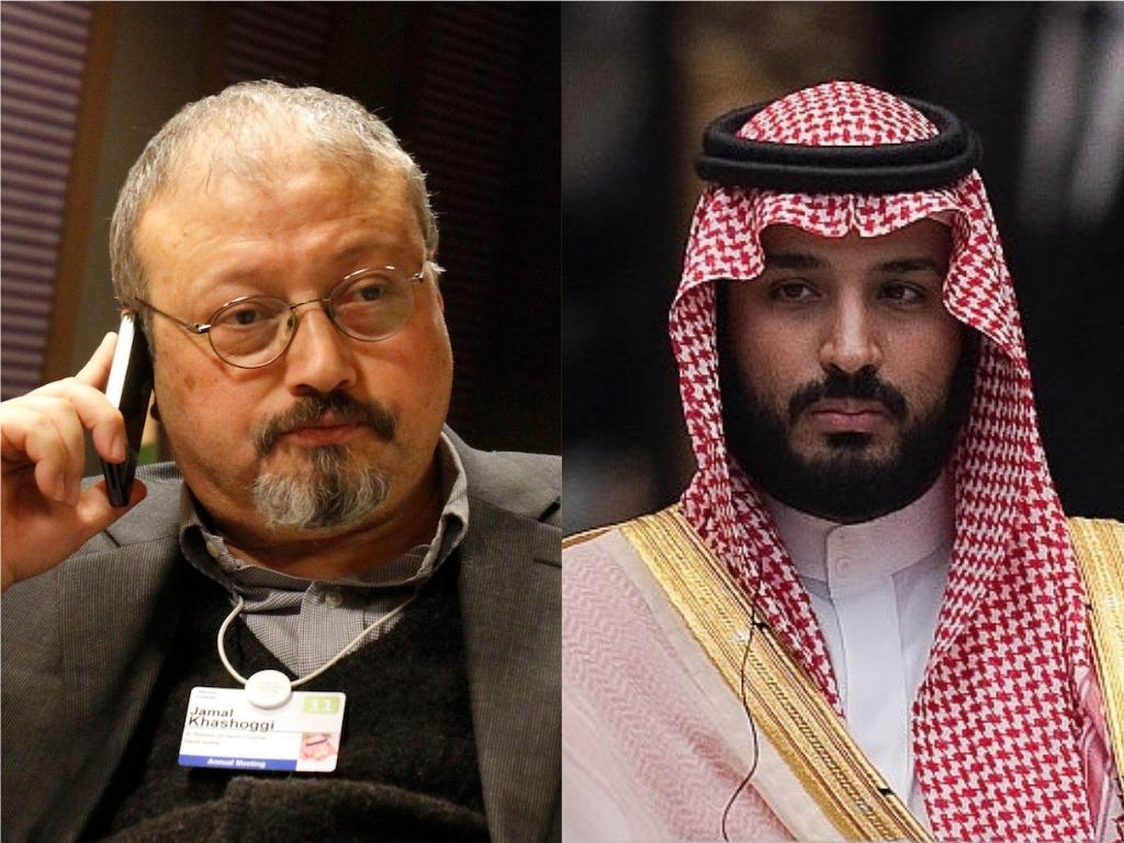 Left: Saudi journalist Jamal Khashoggi. Right: Saudi Crown Prince Mohammed bin Salman.