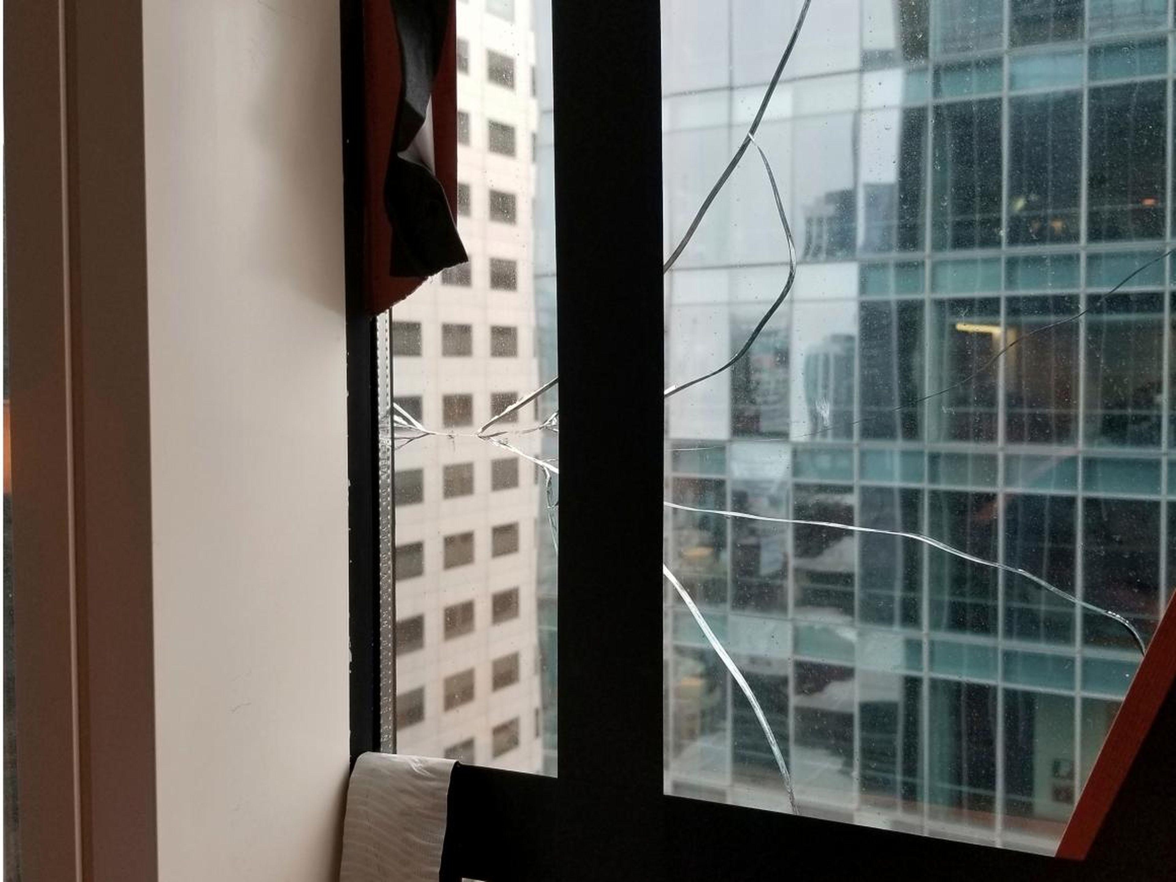 In September, an apartment owner detected a large crack in his window on the high-rise's 36th floor.