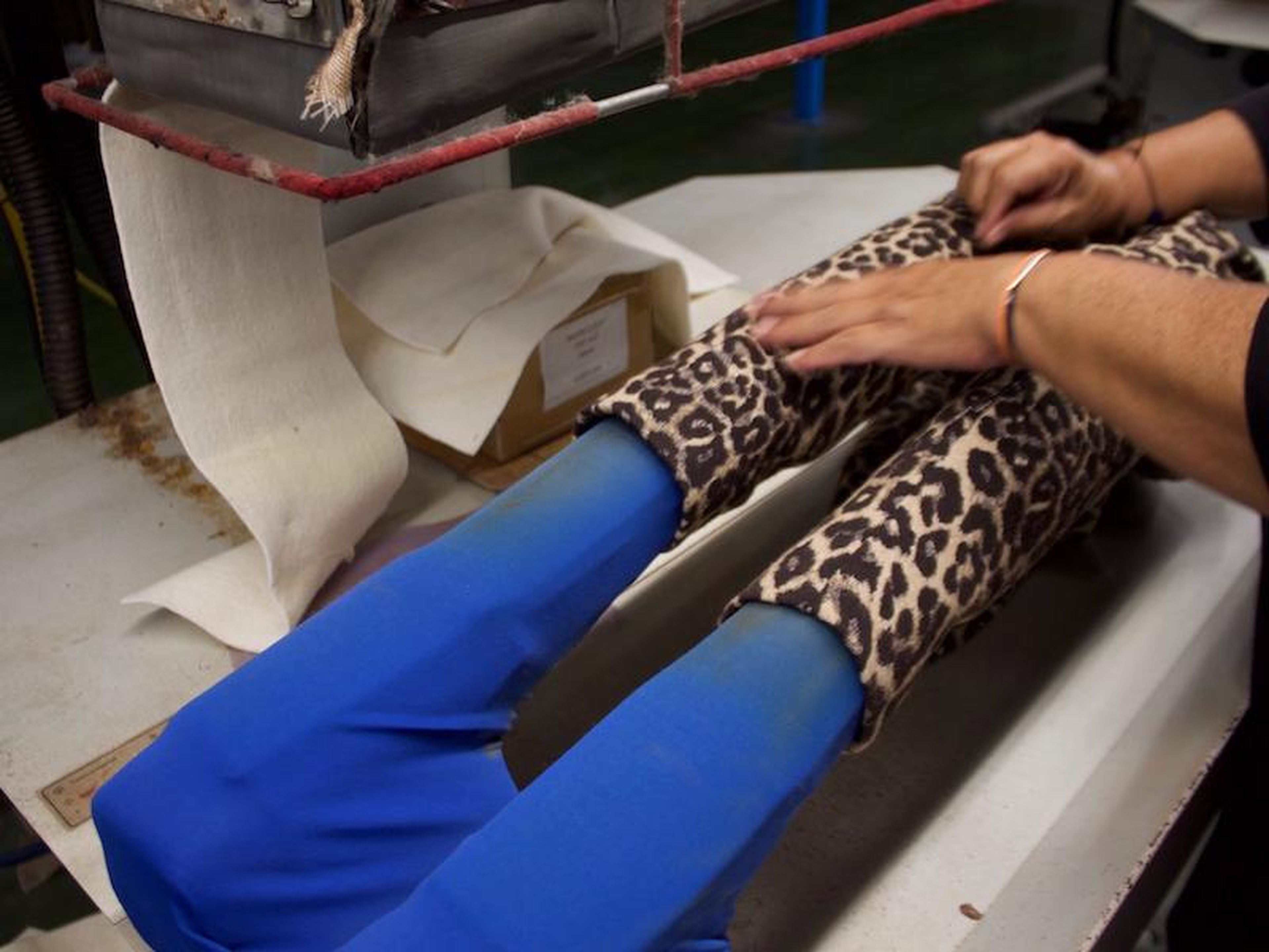 Sleeves are blasted with hot air to shape the fabric and stretch the stitching.