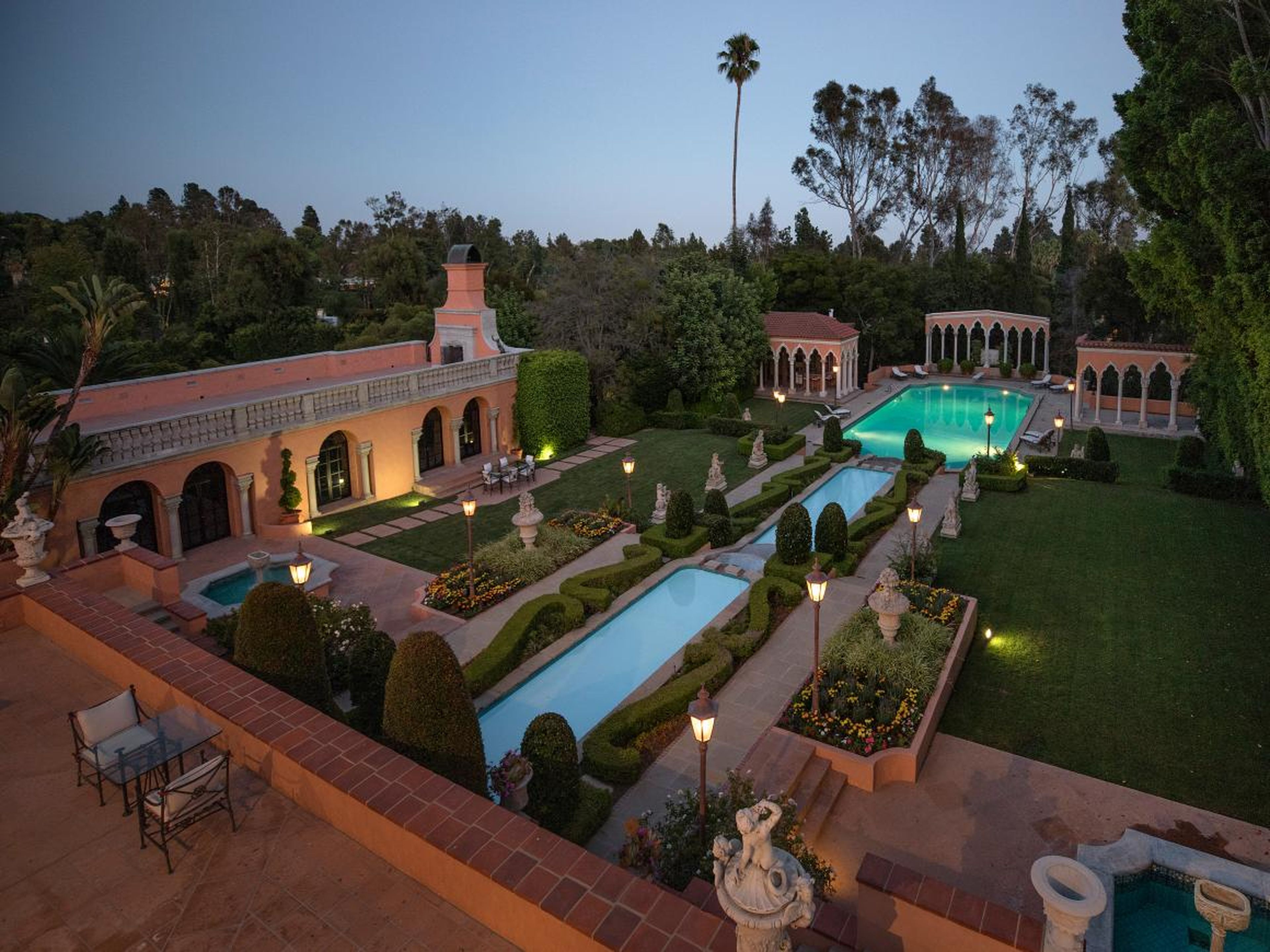 The sprawling estate, built in 1927, sits on 3.5 acres in Beverly Hills.