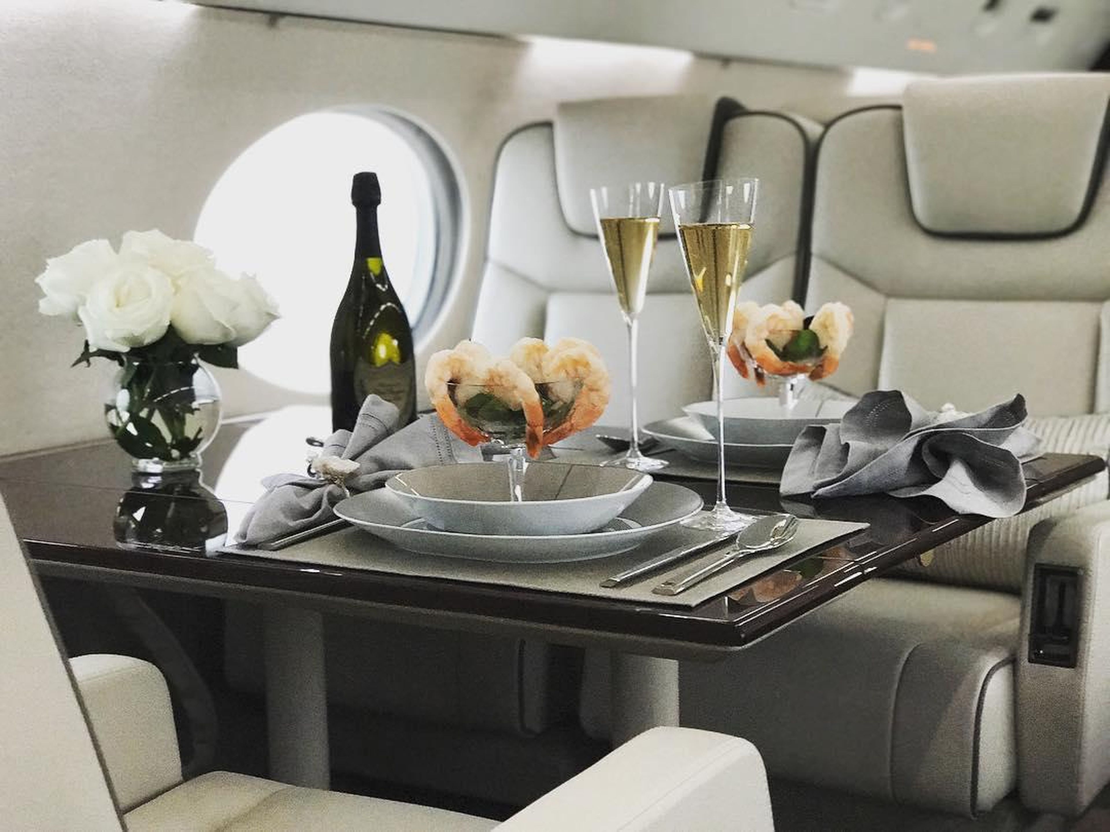 When flying private, the meals can look a bit different than your typical airline food.