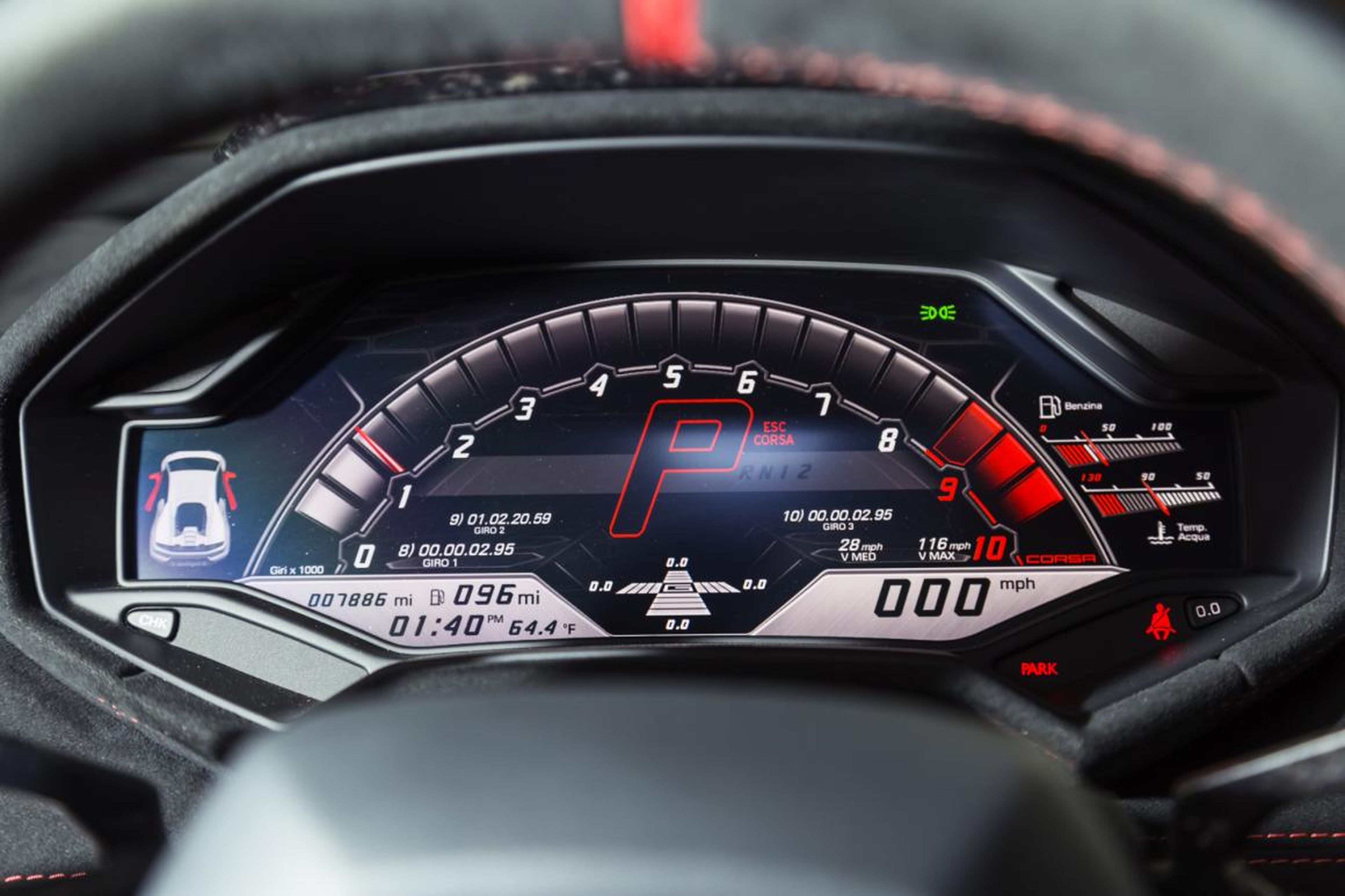Corsa transforms the instrument cluster into a track-oriented information-crammed screen that's dominated by a digital tachometer.
