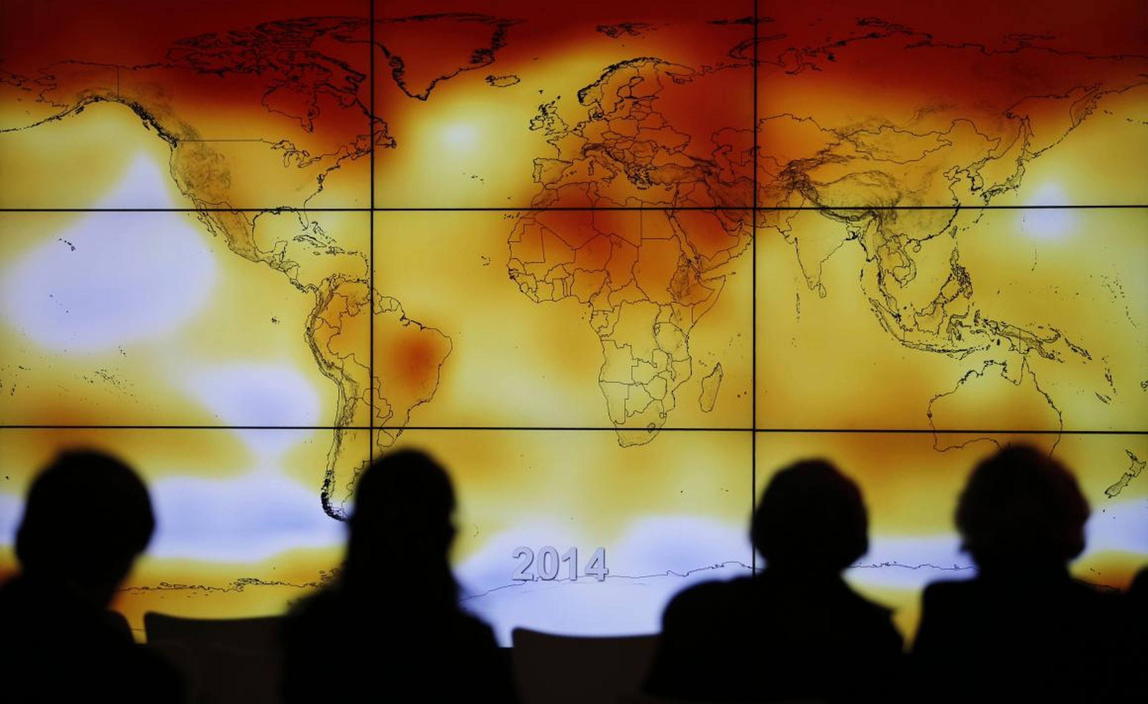 A map of Earth showing average temperatures in 2014.