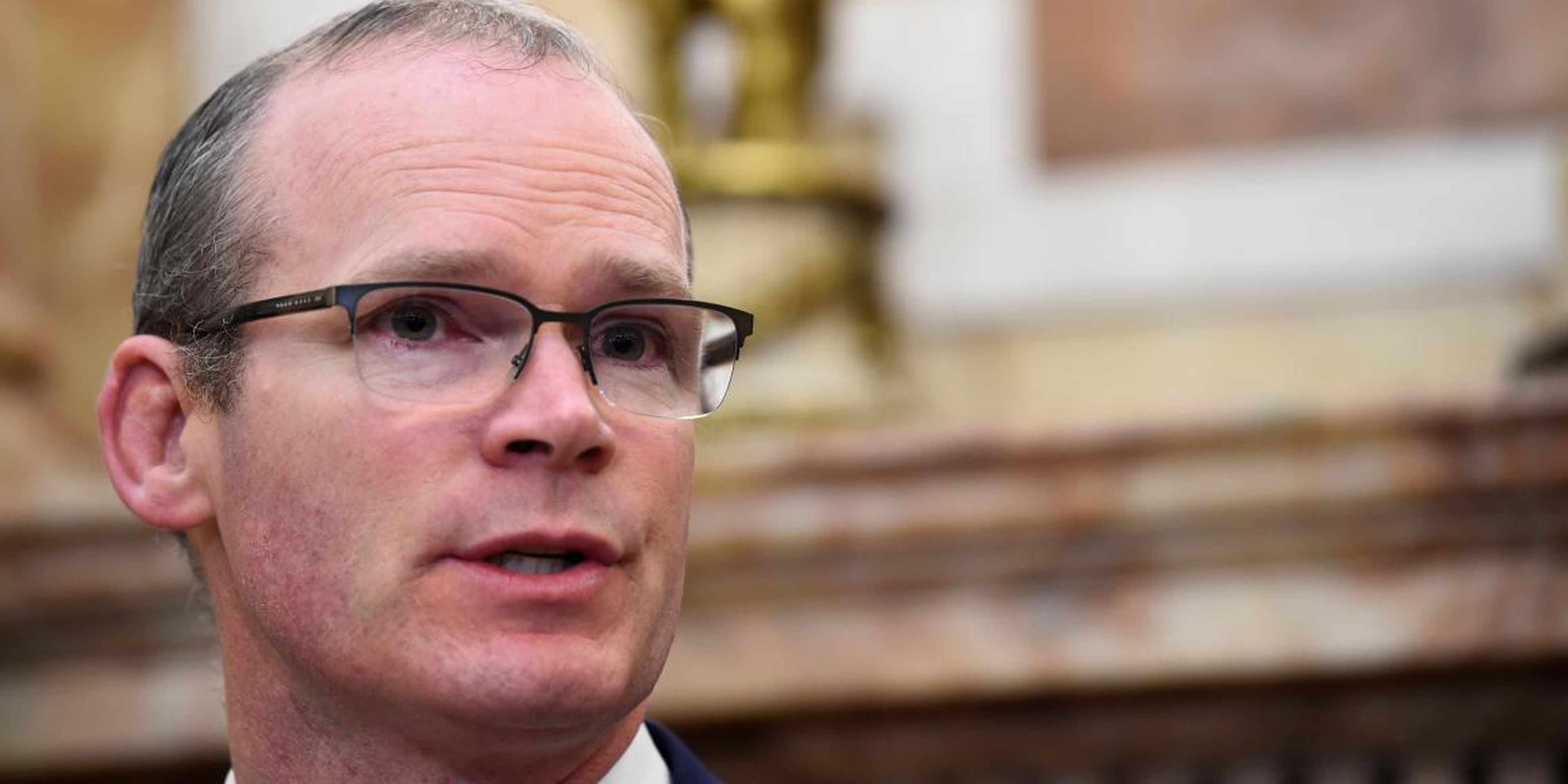 Ireland's Foreign Minister Simon Coveney speaks during a news conference in Dublin, Ireland, April 12, 2018.