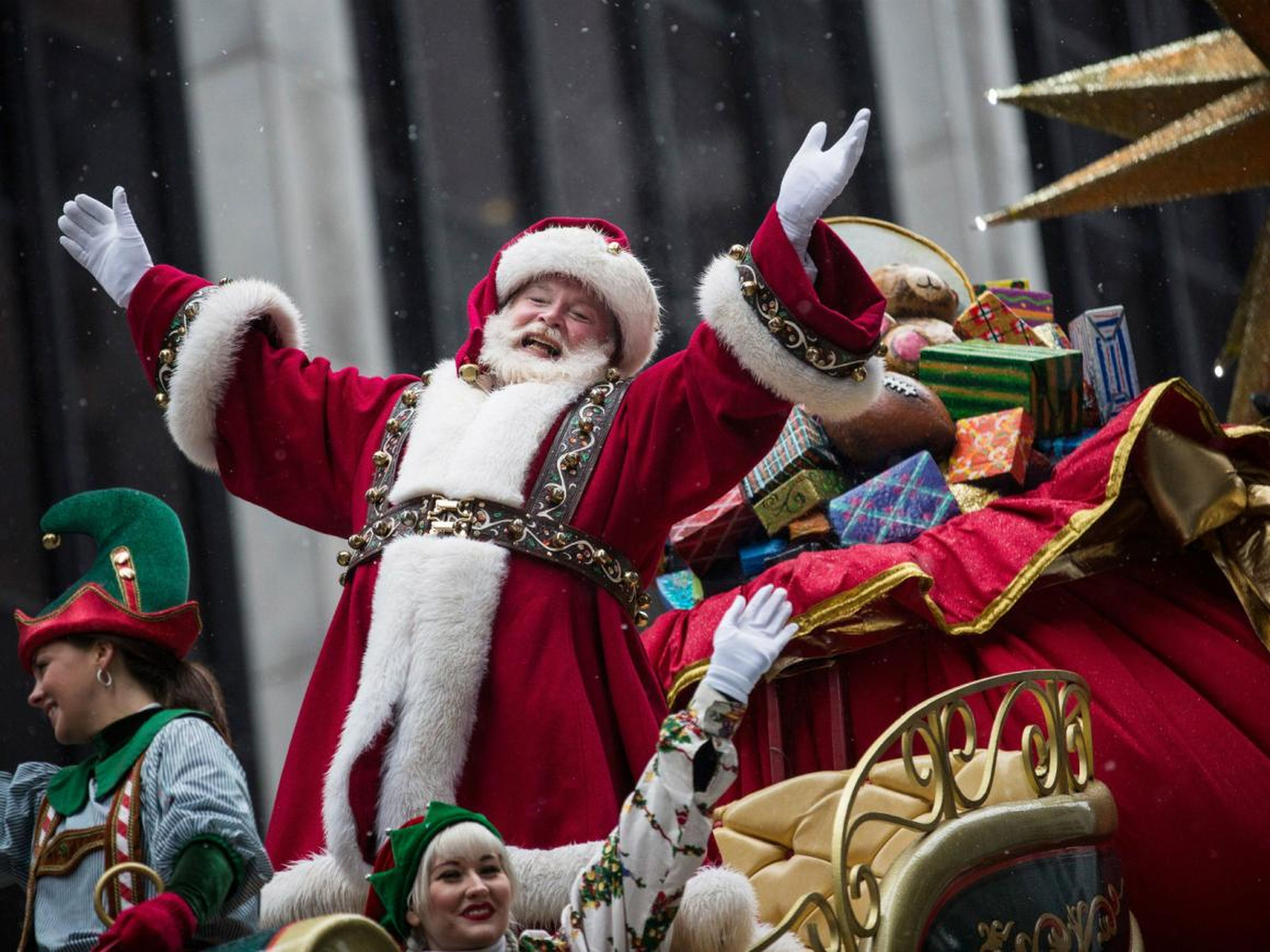 Santa Claus at the end of the Macy's Thanksgiving Day parade.