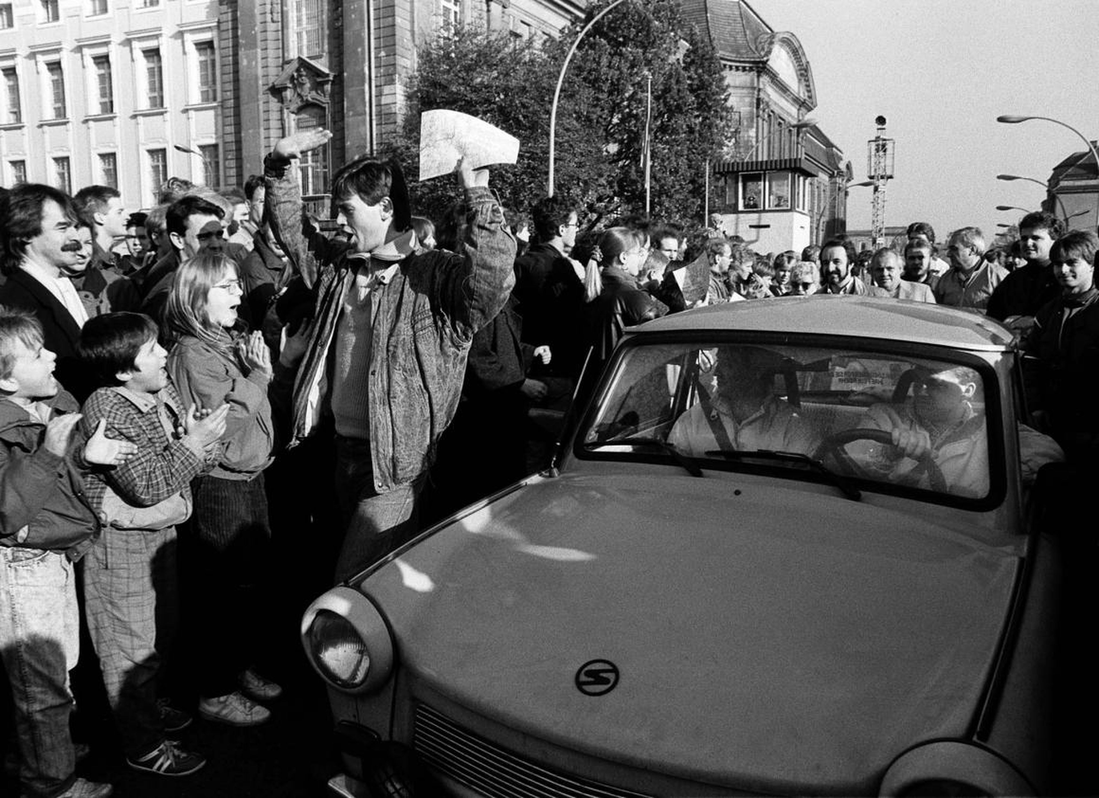 There was plenty of celebration as West Berlin citizens welcomed East Germans as they passed the border checkpoint.