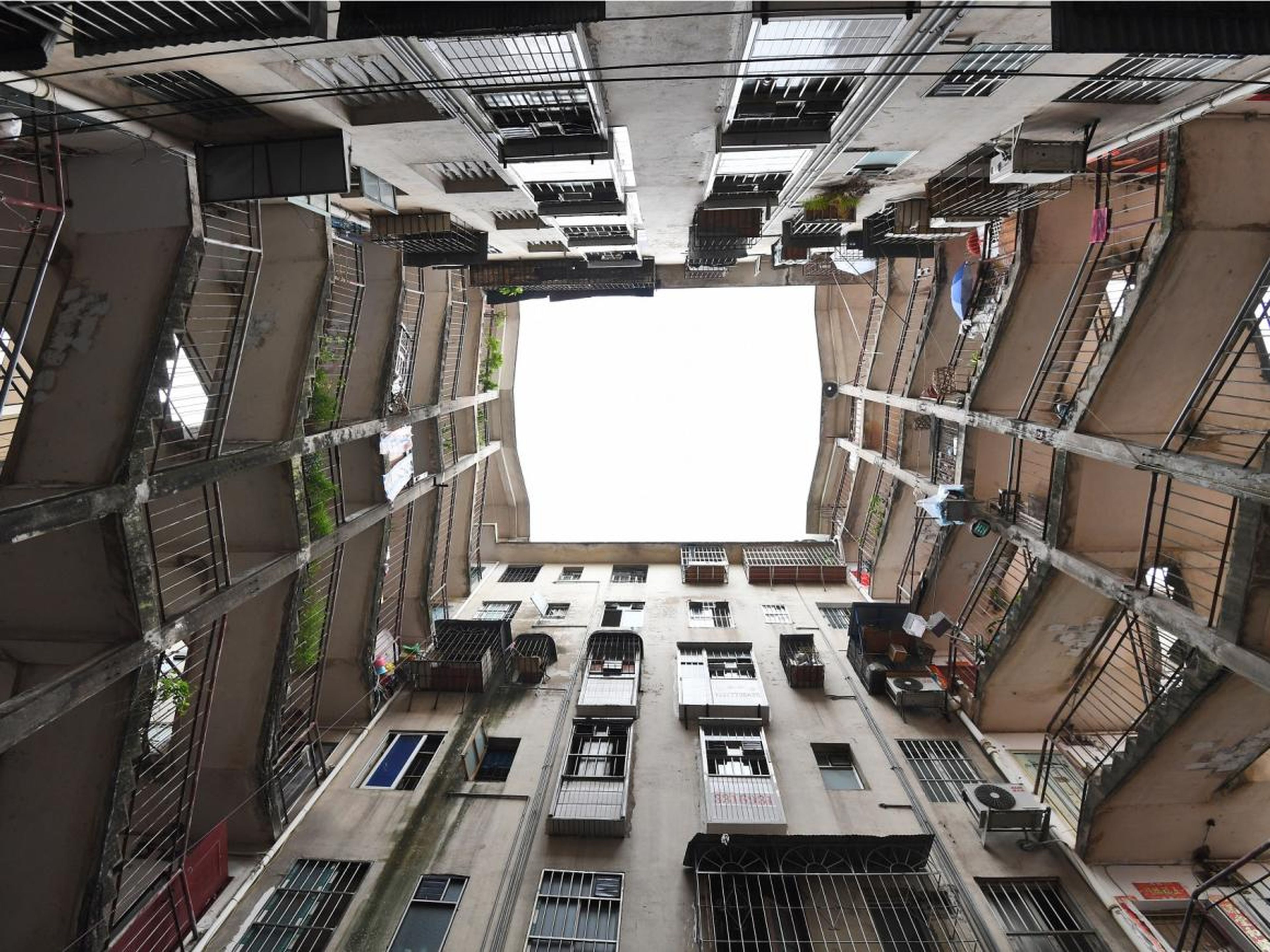 Two buildings share a stairwell at a residential area on October 11, 2018 in Nanning, Guangxi Zhuang Autonomous Region of China.