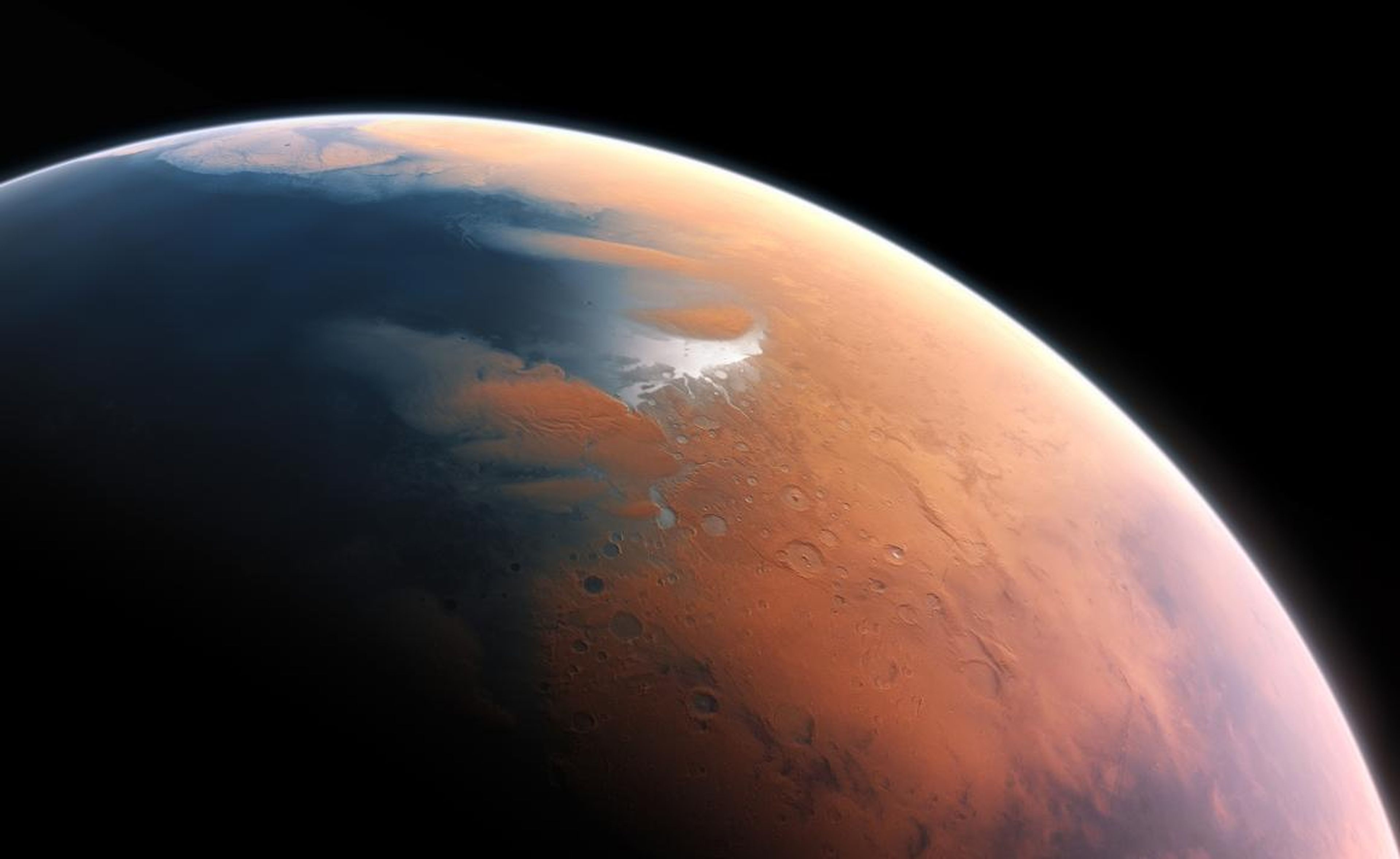 Una ilustración de cómo podría haber sido Marte con agua.