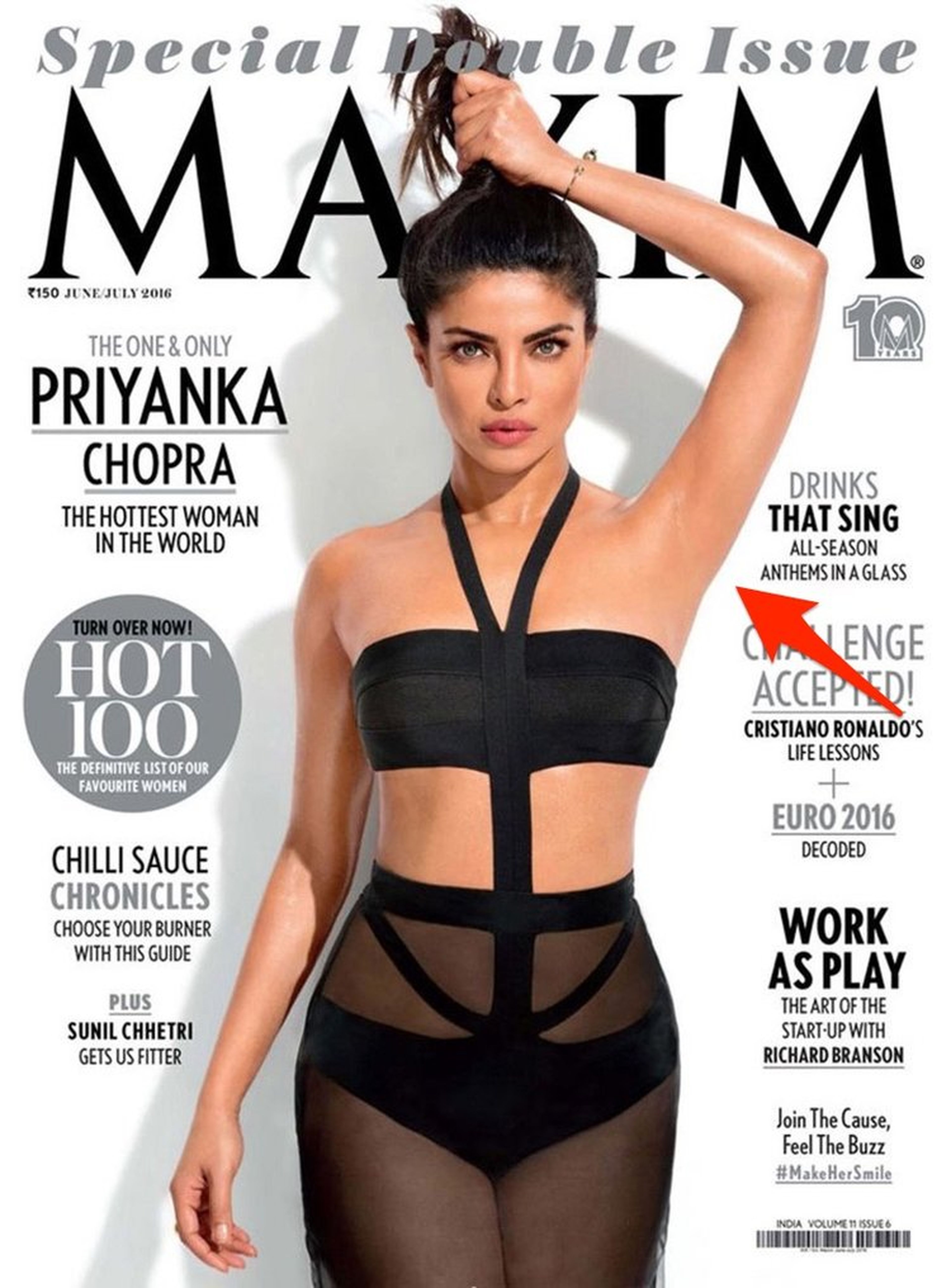 La axila de Priyanka Chopra fue sacada de Photoshop en su portada de Maxim 2016.