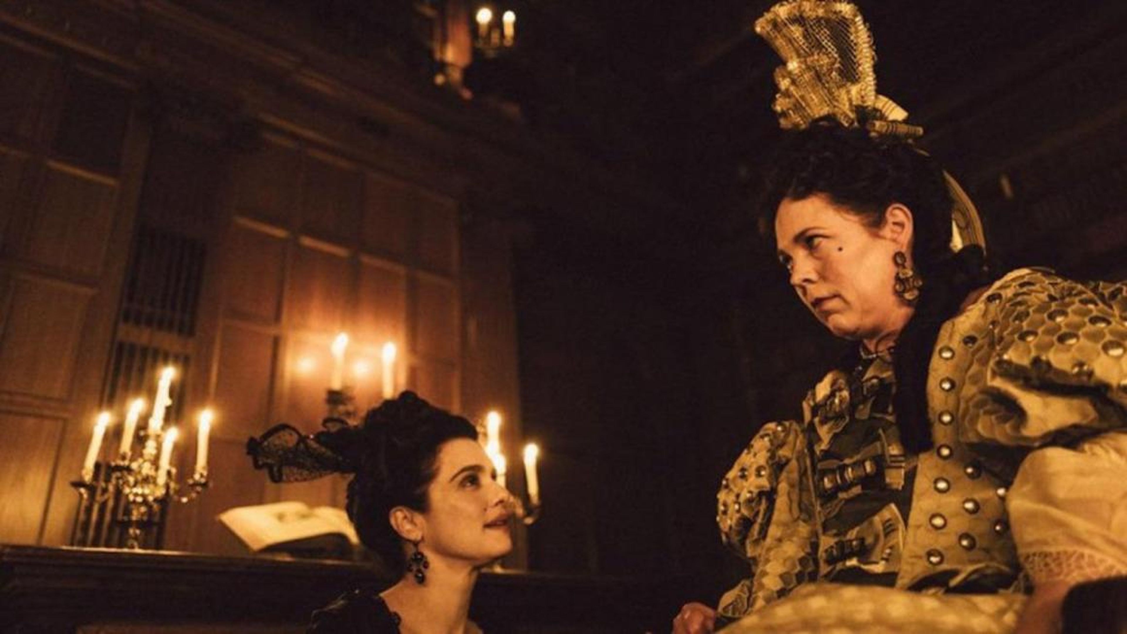 (L-R) Rachel Weisz and Olivia Colman in "The Favourite."