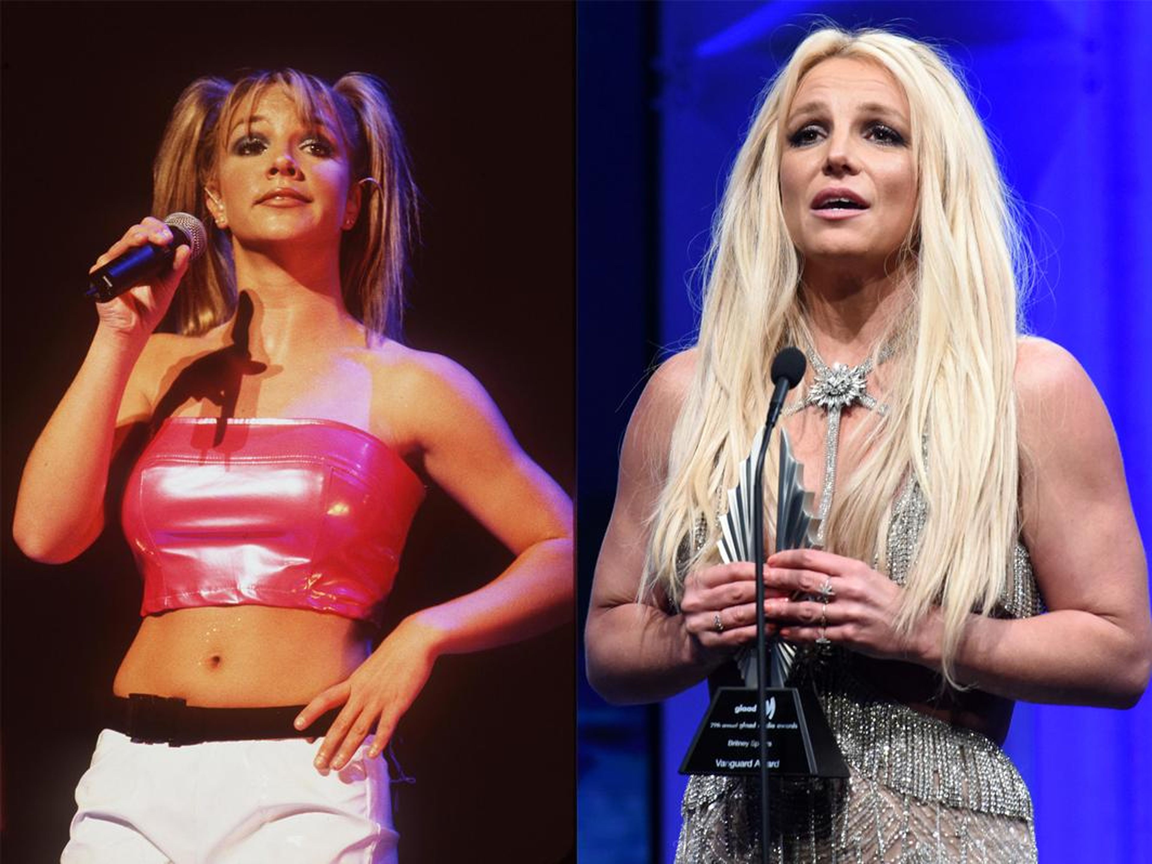 Britney Spears en 1999 y en 2018.