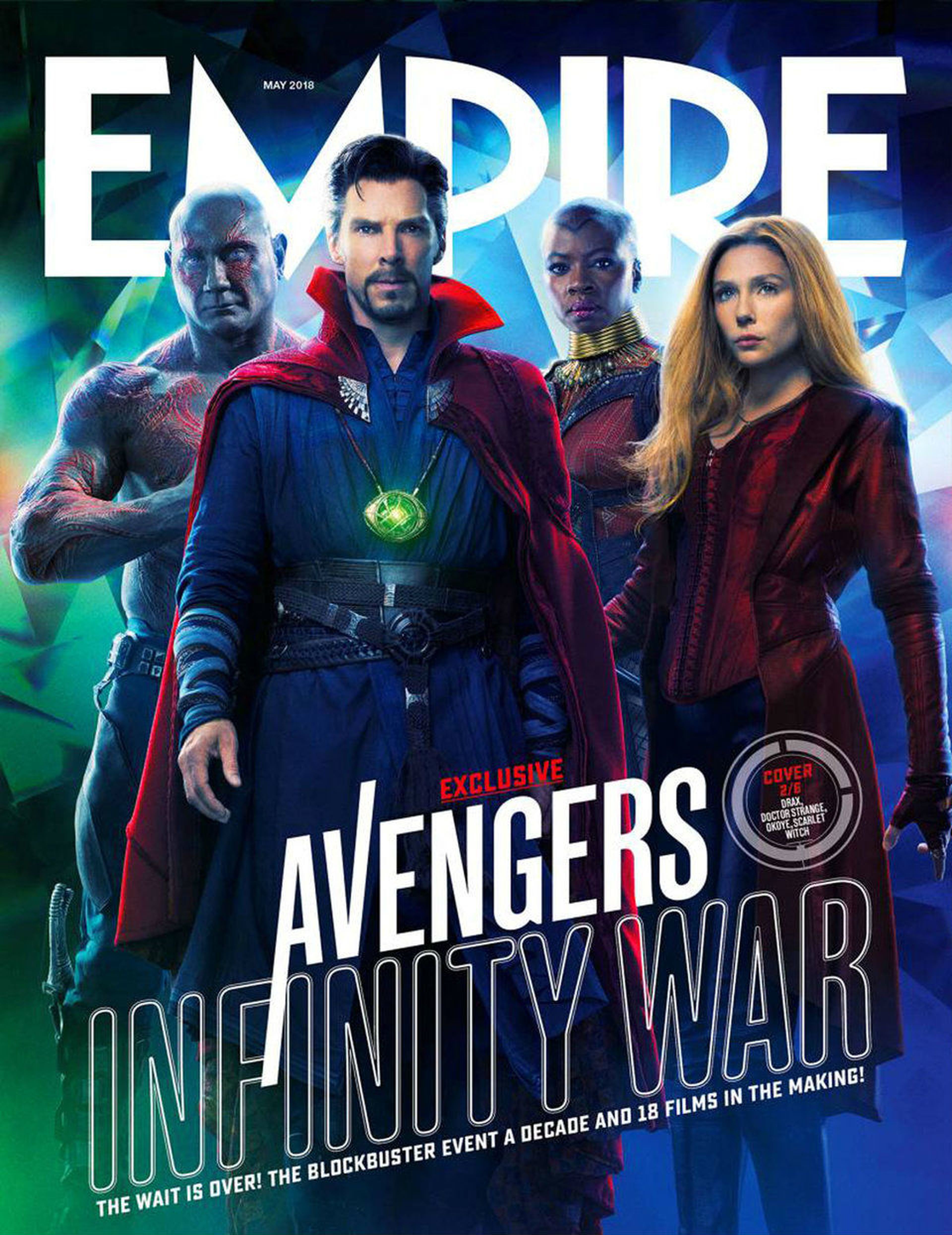 Elizabeth Olsen aparecía como Scarlett Witch con otros personajes de Marvel en una portada de 'Empire' en 2018.