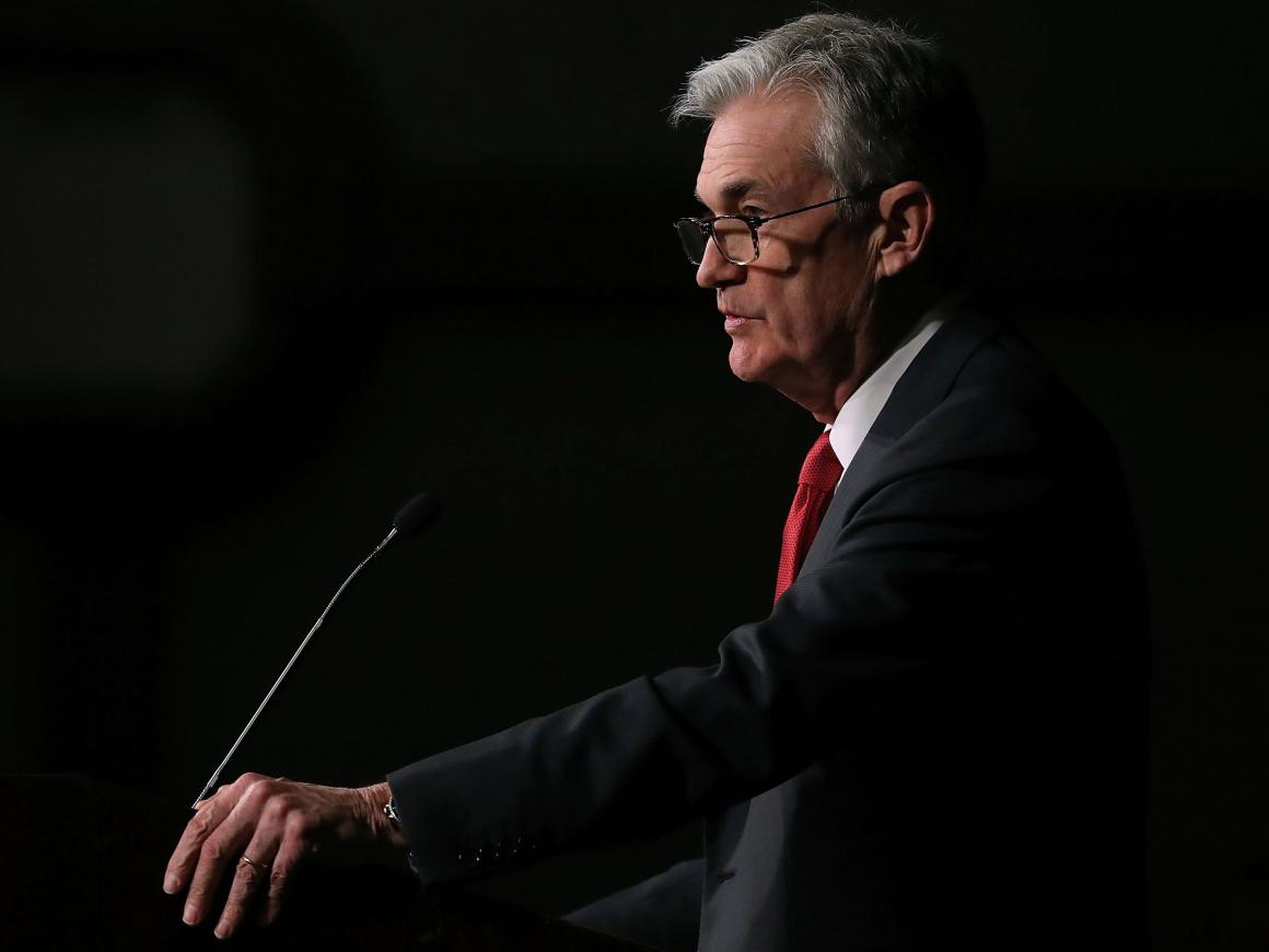 Federal Reserve Board Chairman Jerome Powell speaks at an event in Washington, DC.