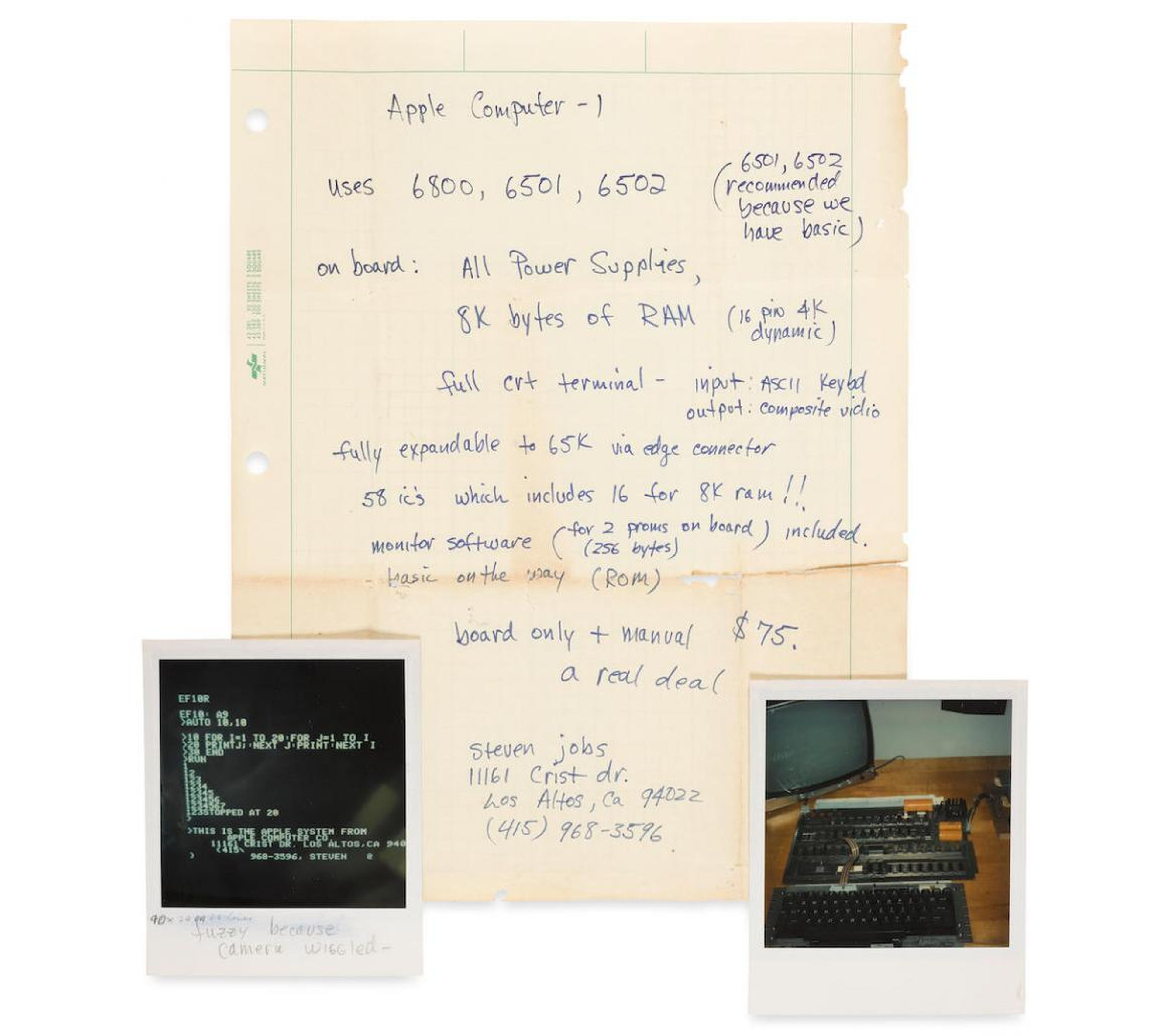 A note handwritten by Steve Jobs about how the first Apple computer was 'a real deal' at $75 has been unearthed