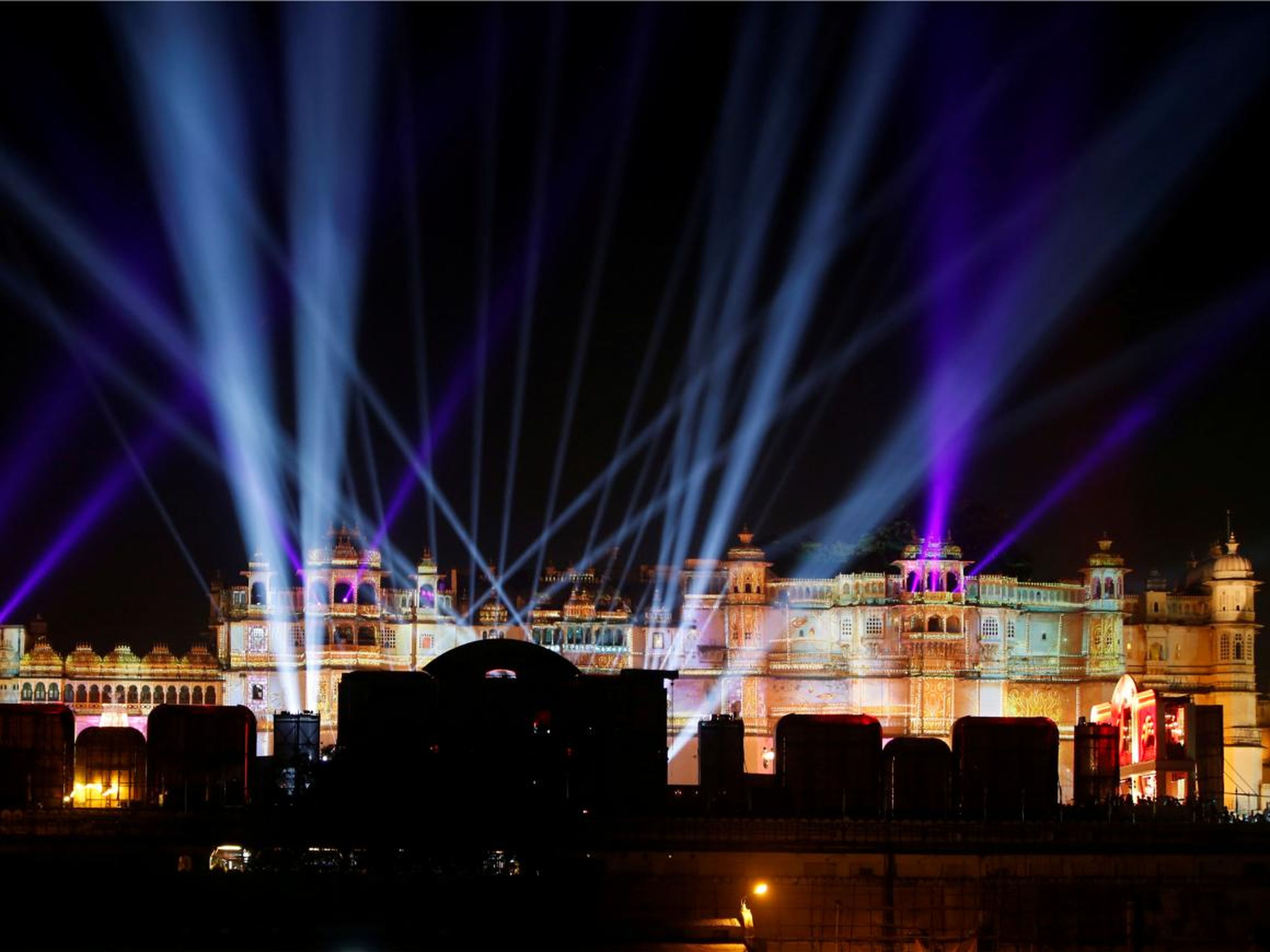A view of the illuminated City Palace in Udaipur, one of the venues for the pre-wedding celebrations of Isha Ambani.