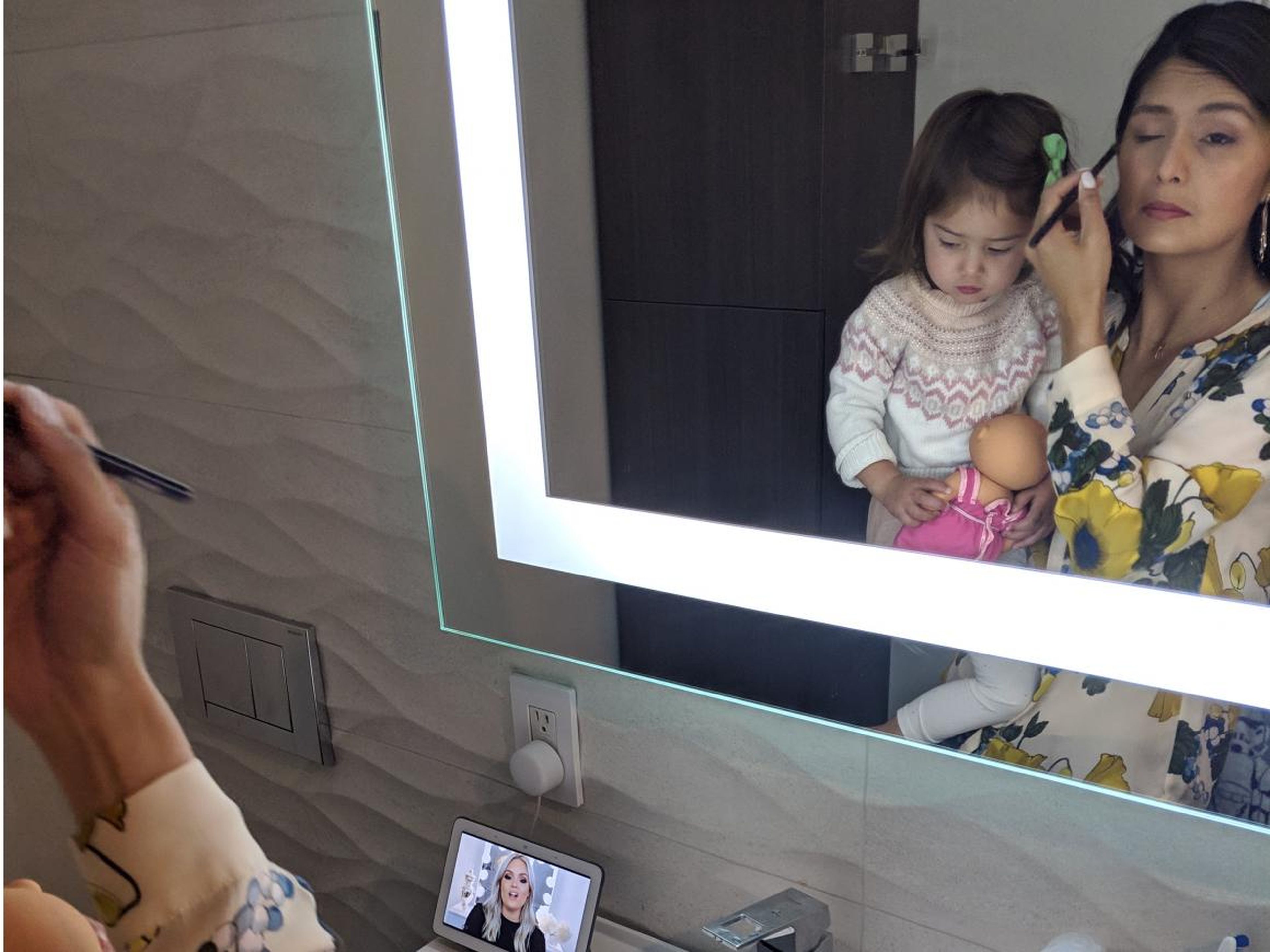 Rincon does her makeup with the help of her Google Home Hub smart display. "I didn't actually know how to put makeup on until, like, the last 10 years — so I kind of use it to look at YouTube videos and figure out how to do my