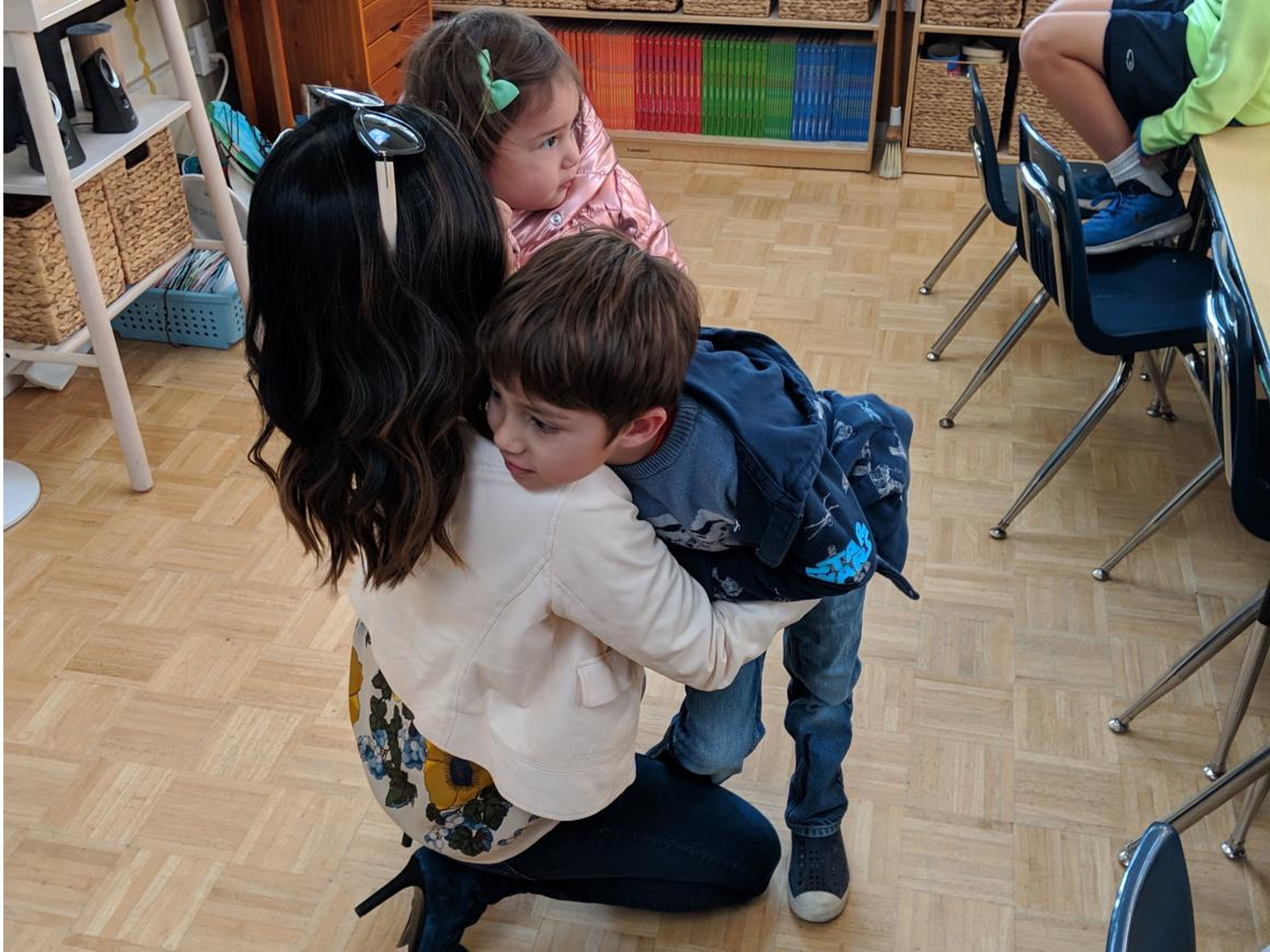 She says goodbye to her children and then continues her commute to the Google campus in Mountain View. "I'm lucky Hudson still likes giving me hugs," Rincon said.