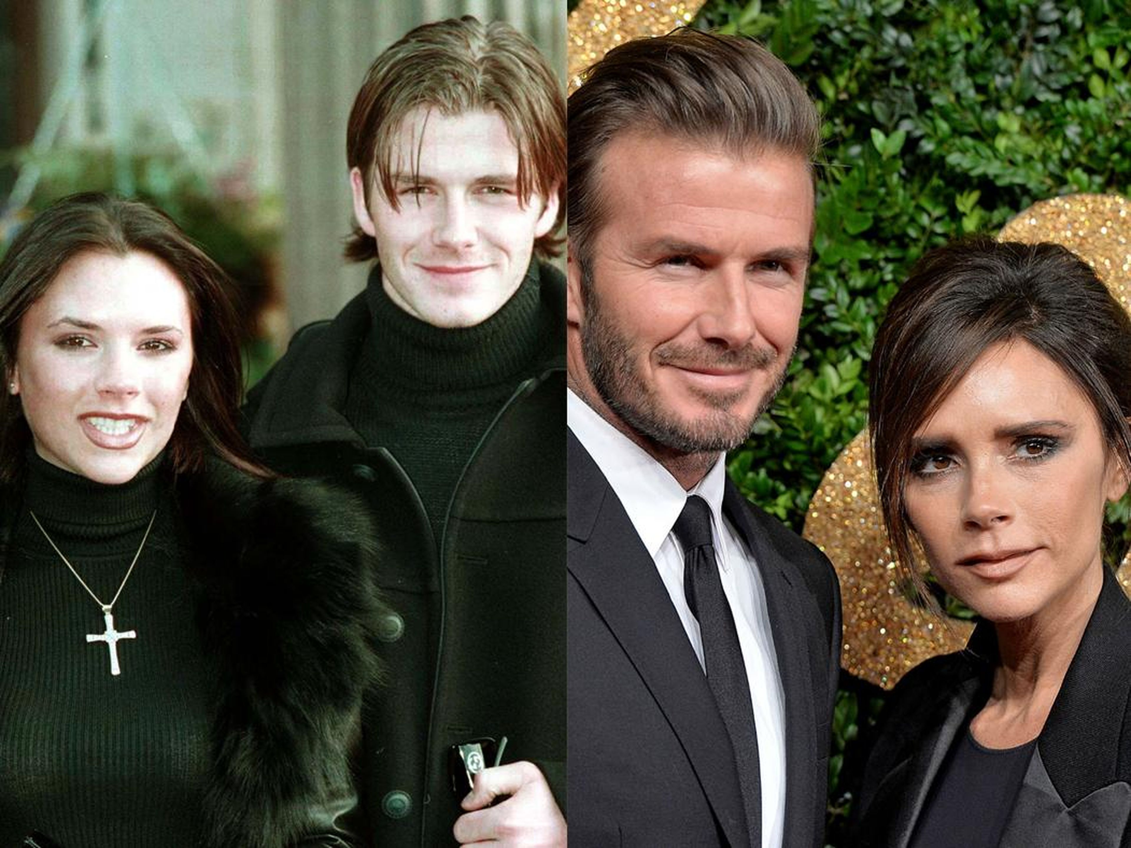 Victoria y David Beckham en 1999 y en 2018.