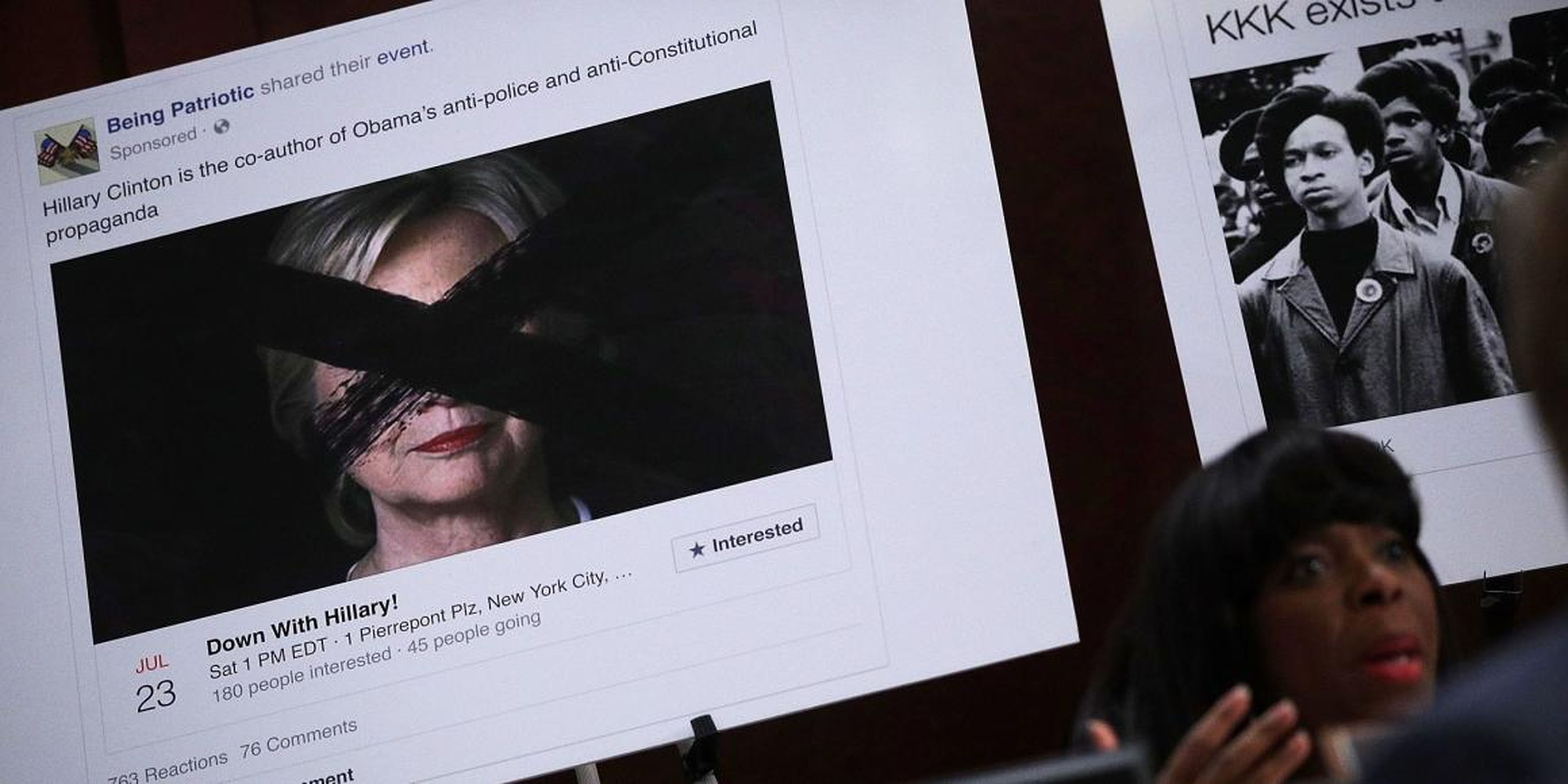 A printout of a social-media post targeting the former Democratic presidential candidate Hillary Clinton.