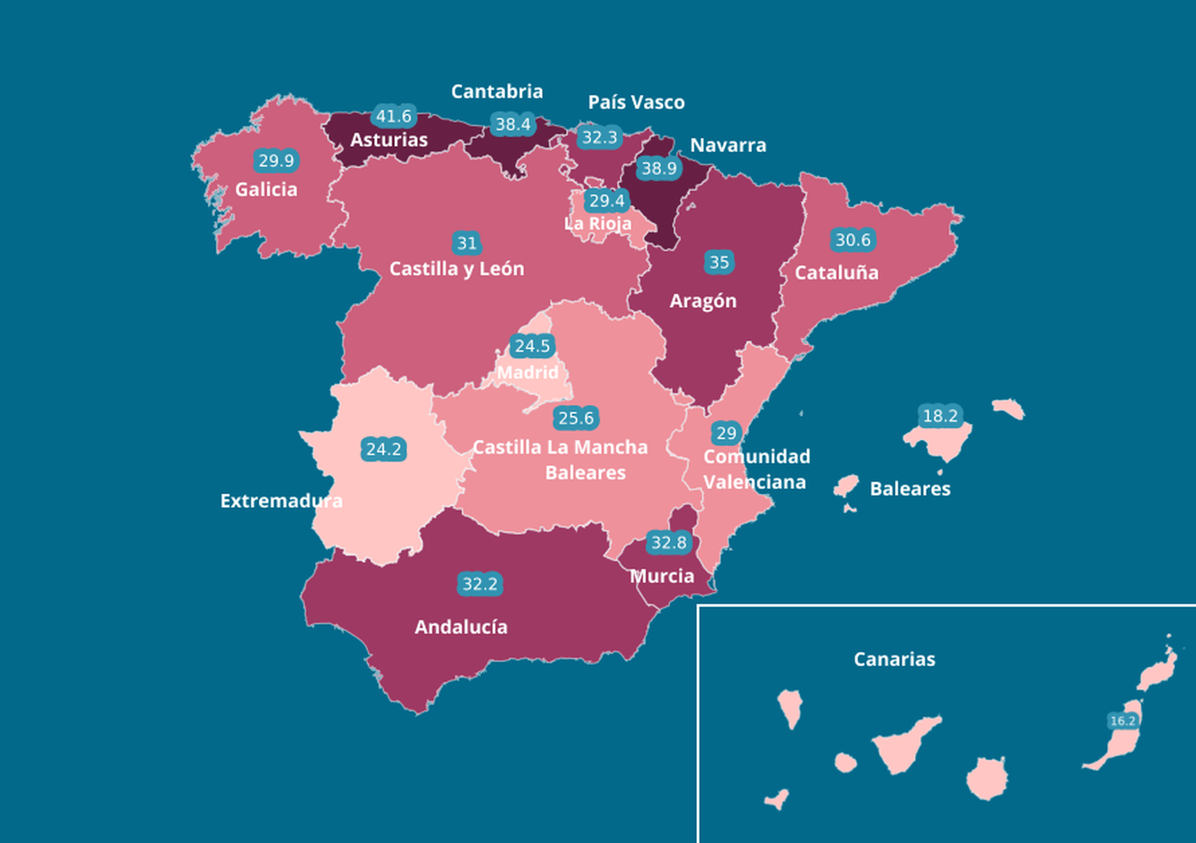 Mapa de la brecha salarial en España