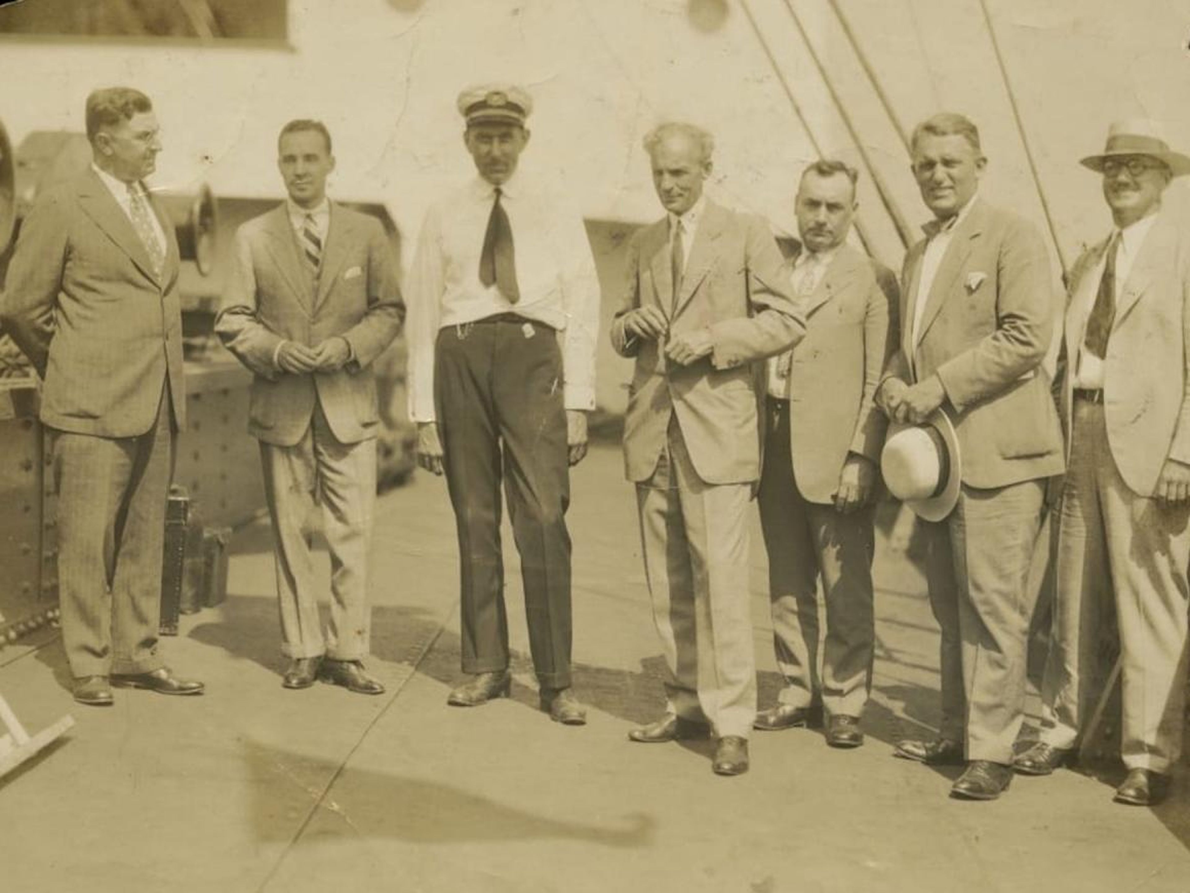 Ford and others on the MS Lake Ormac in Michigan in 1928, shortly before the project in Brazil began.