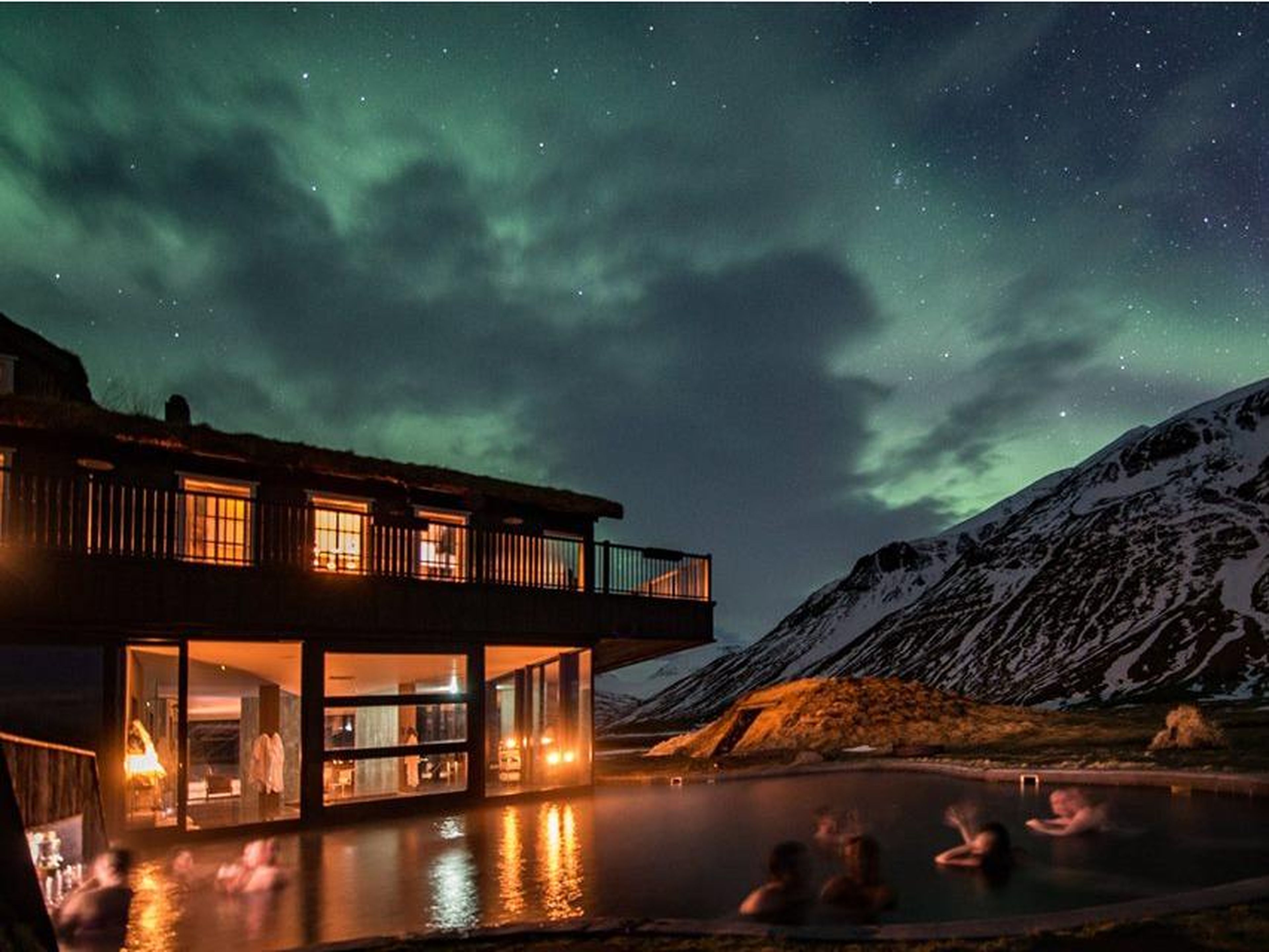Northern lights-viewing and hot springs tour