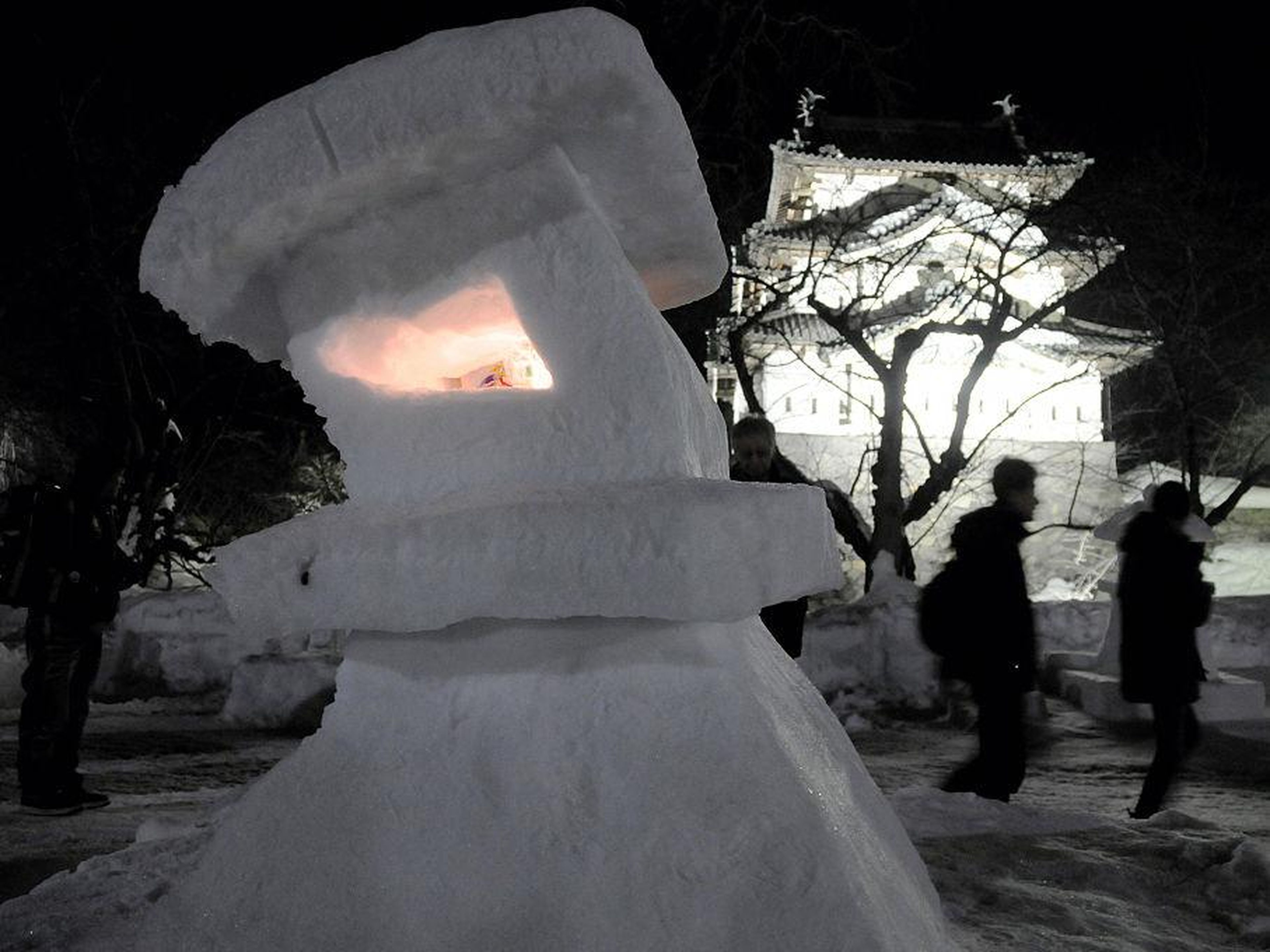 Different local artists build their own rendition of a snow lantern for the festival, which gives all the visitors many different pieces of art to look at.