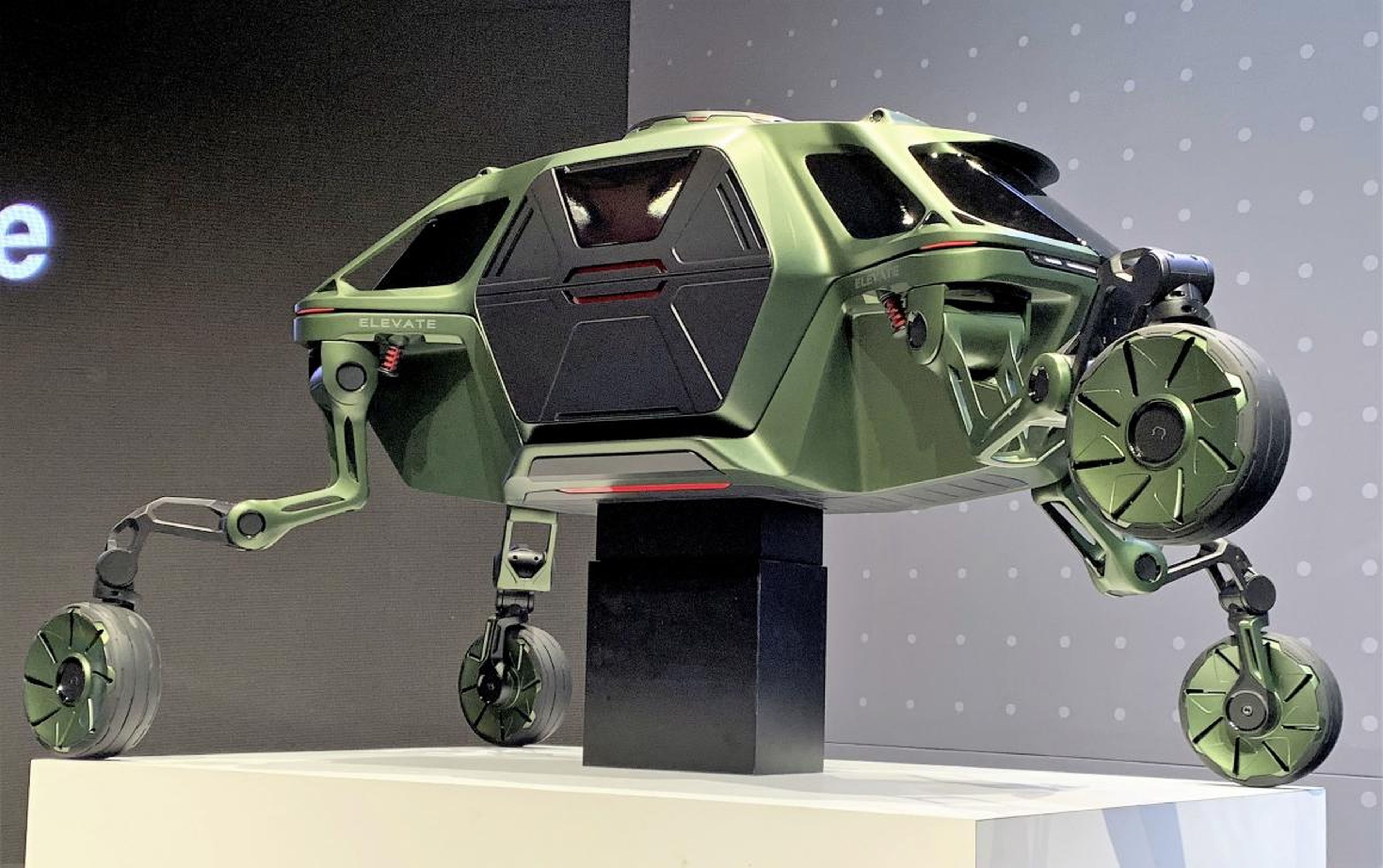 Hyundai showed off a concept car with foldable legs that allow it to navigate difficult terrain.