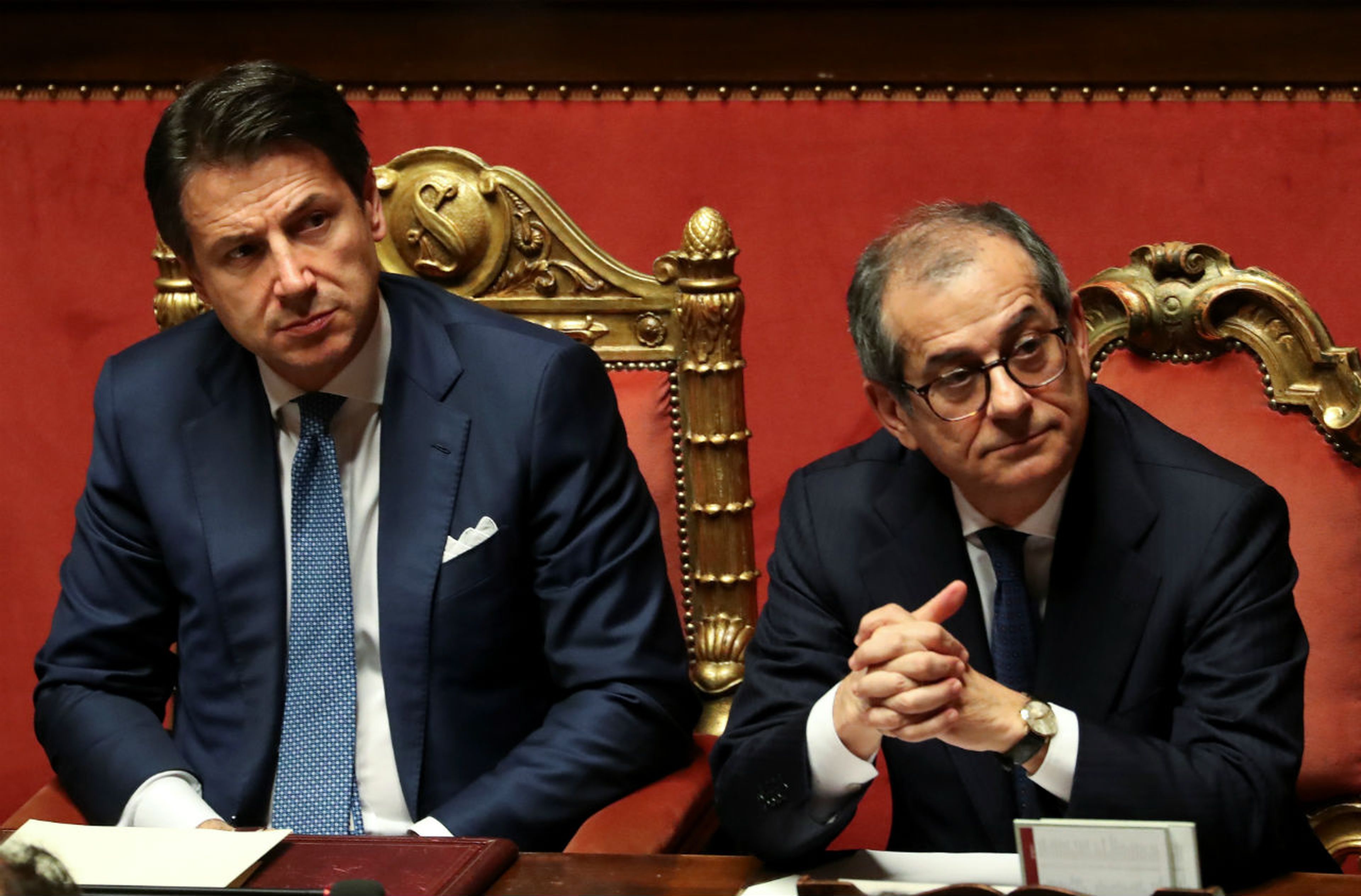 El primer ministro italiano, Giuseppe Conte, y su ministro de Economía, Giovanni Tria