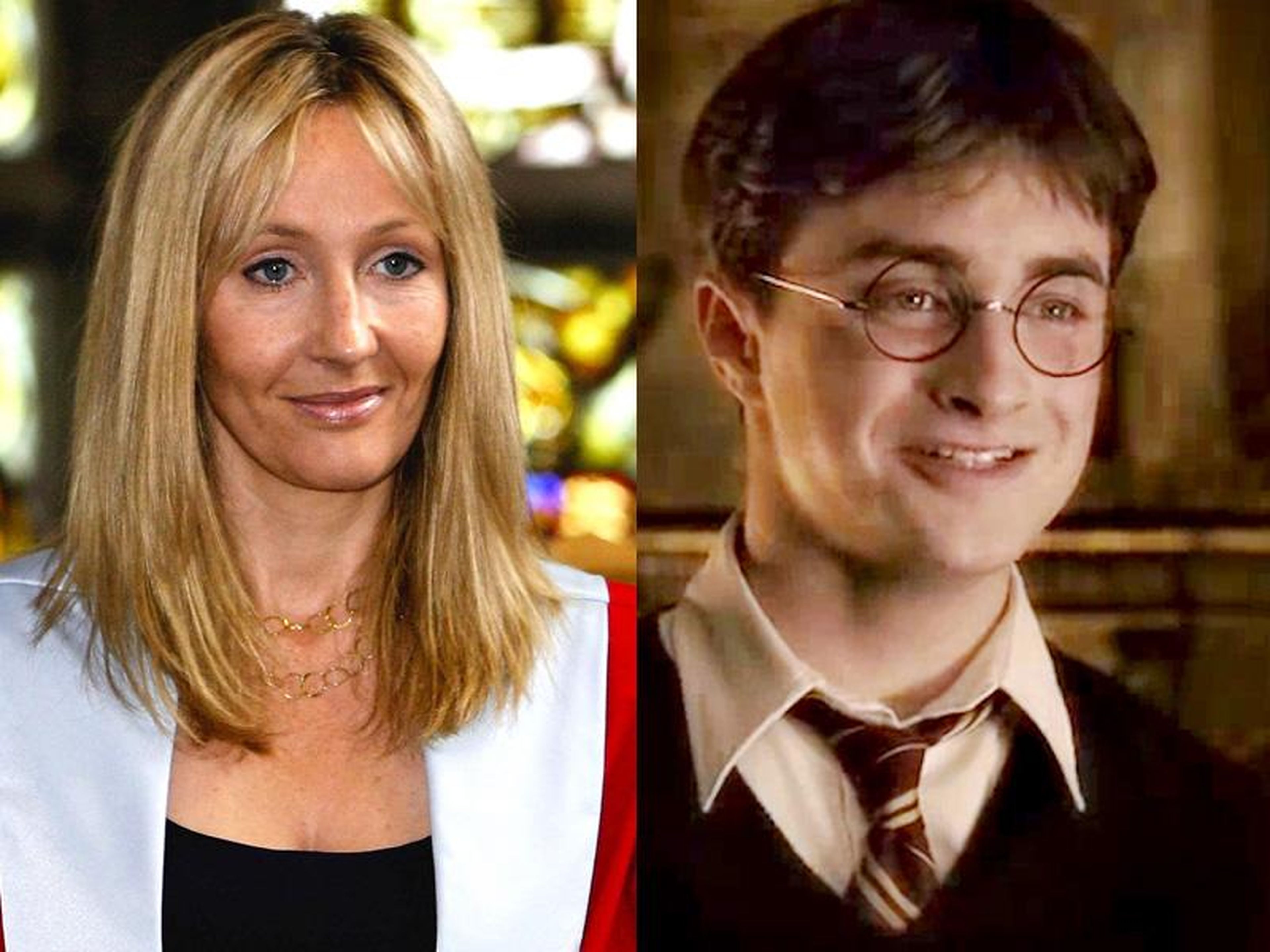 JK Rowling y Daniel Radcliffe como Harry Potter.