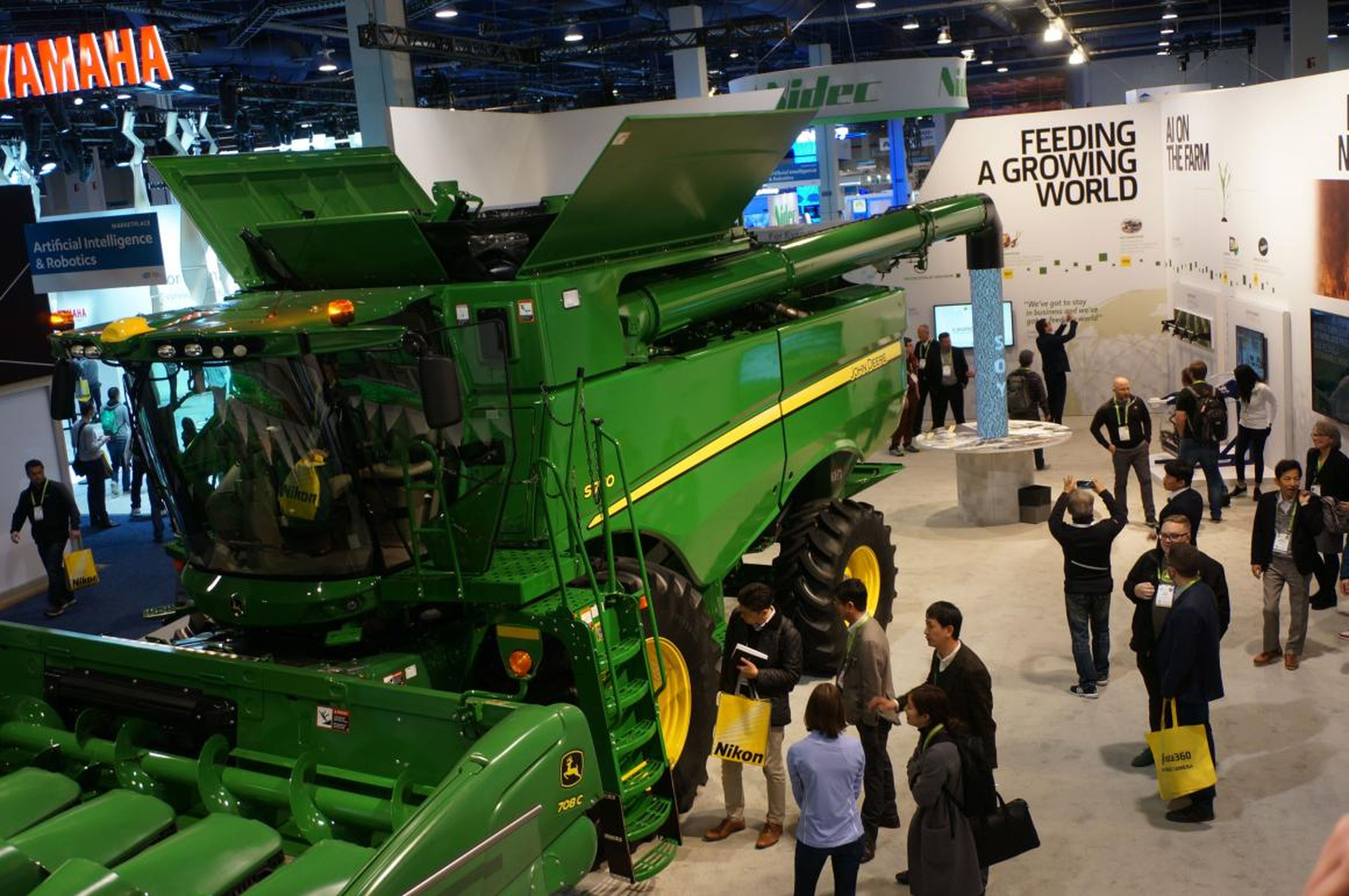 In John Deere's debut at CES, the company showcased its connected combine harvester that it describes as an "intelligent factory on wheels."