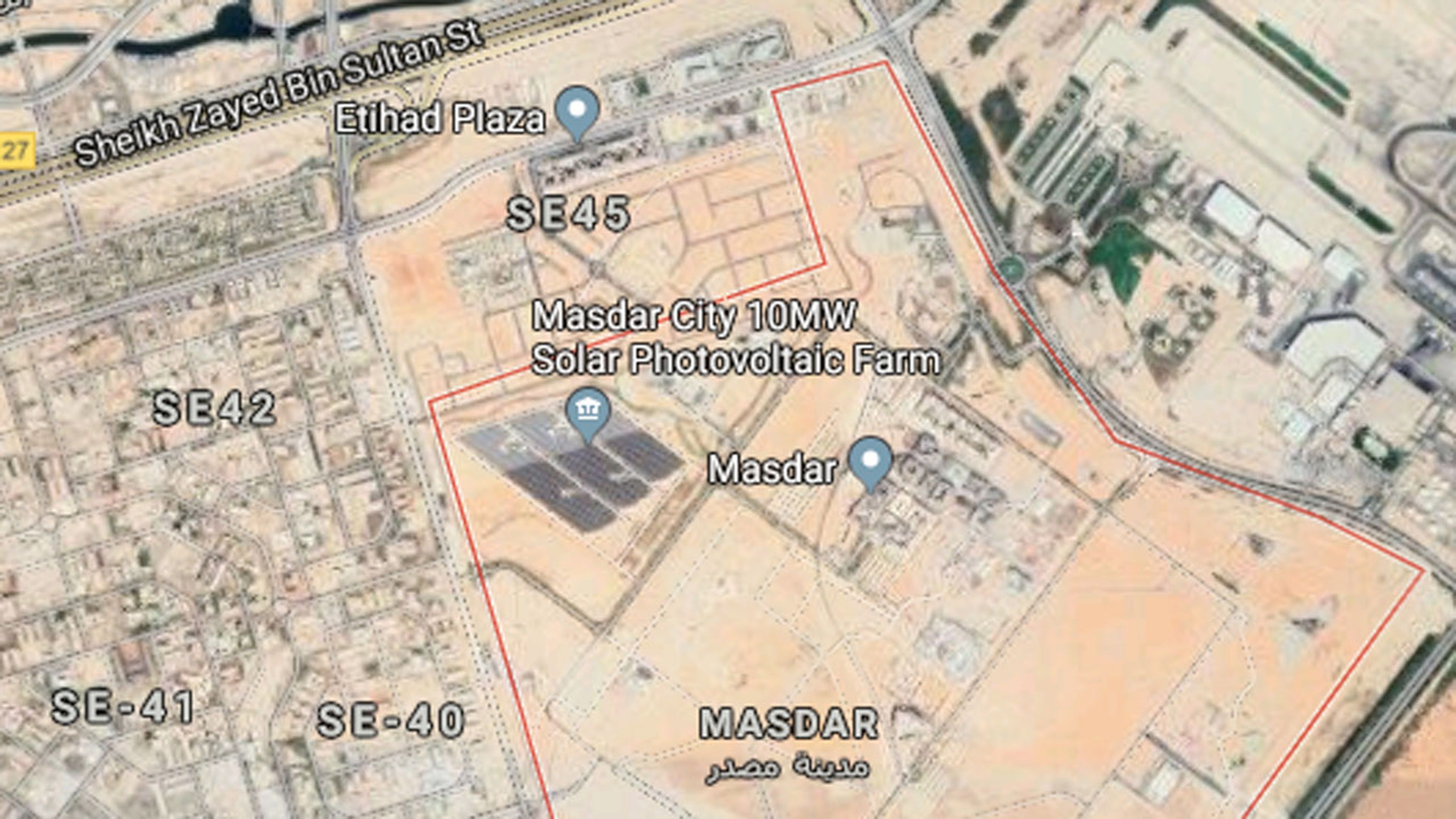 Vista área de Masdar City a través de Google Maps