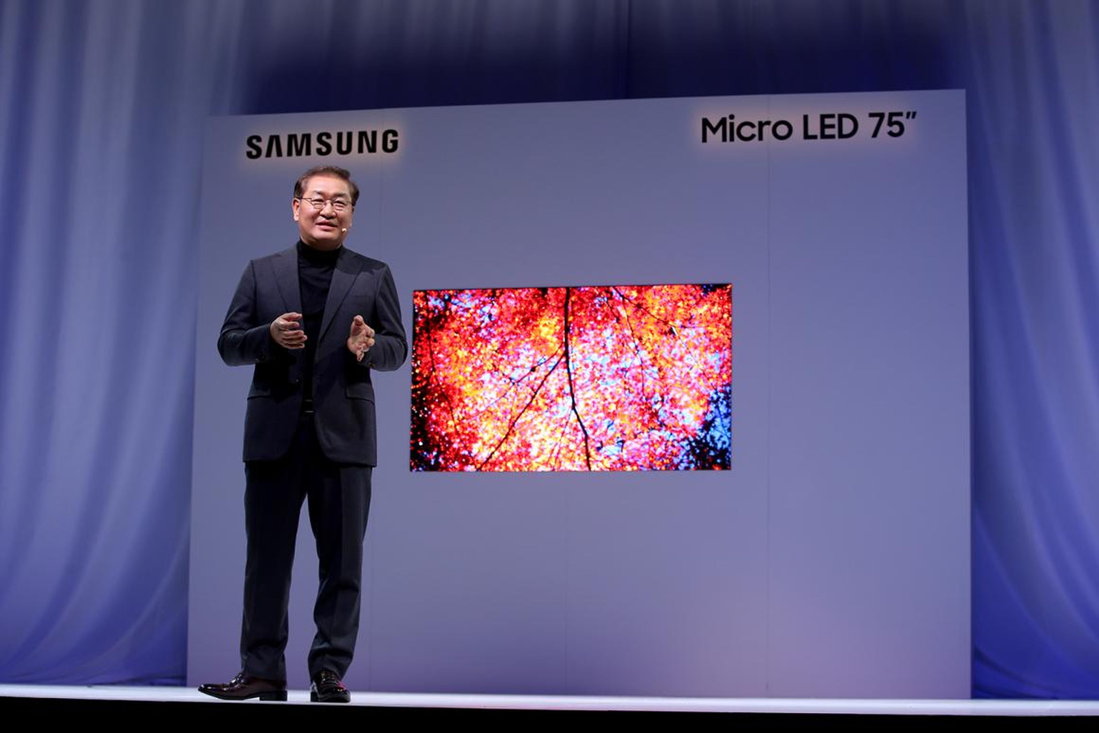 A more reasonable 75-inch model was shown off — a consumer-friendly version of Samsung's new tech: