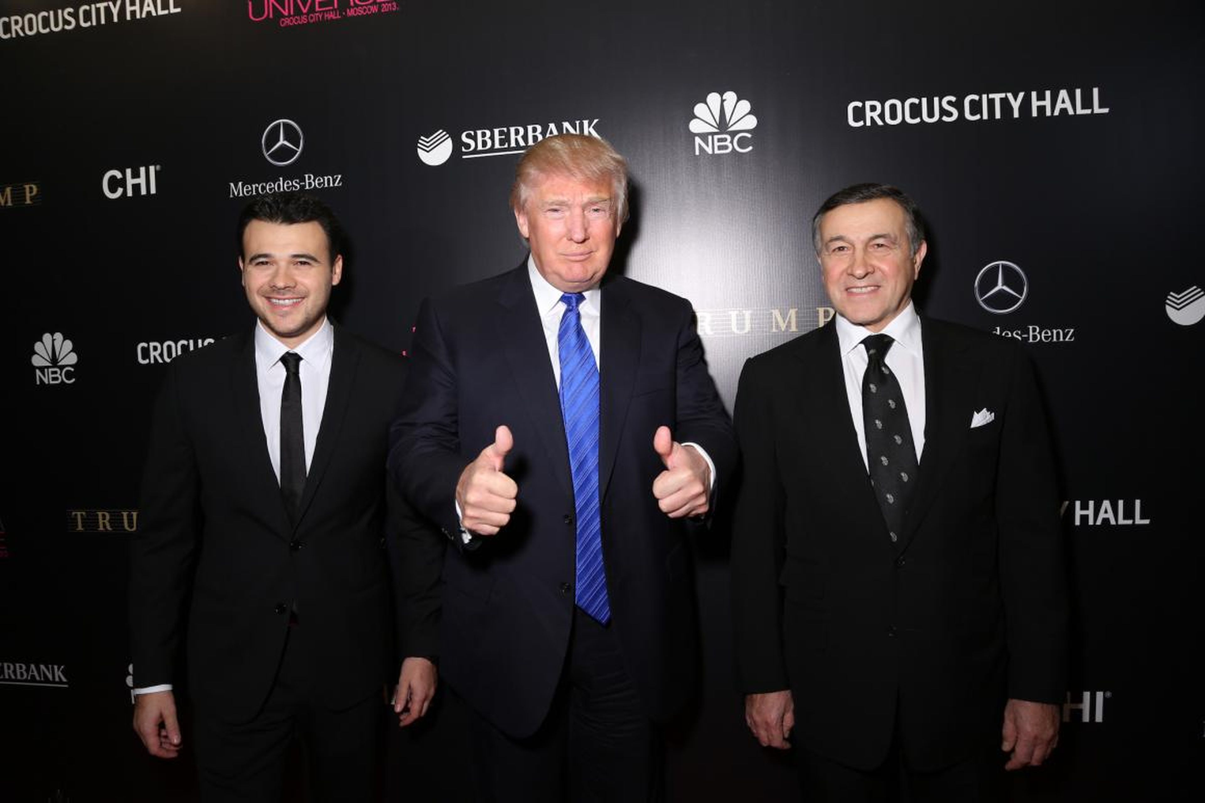 Emin Agalarov, Donald Trump, y Aras Agalarov en Miss America 2013.