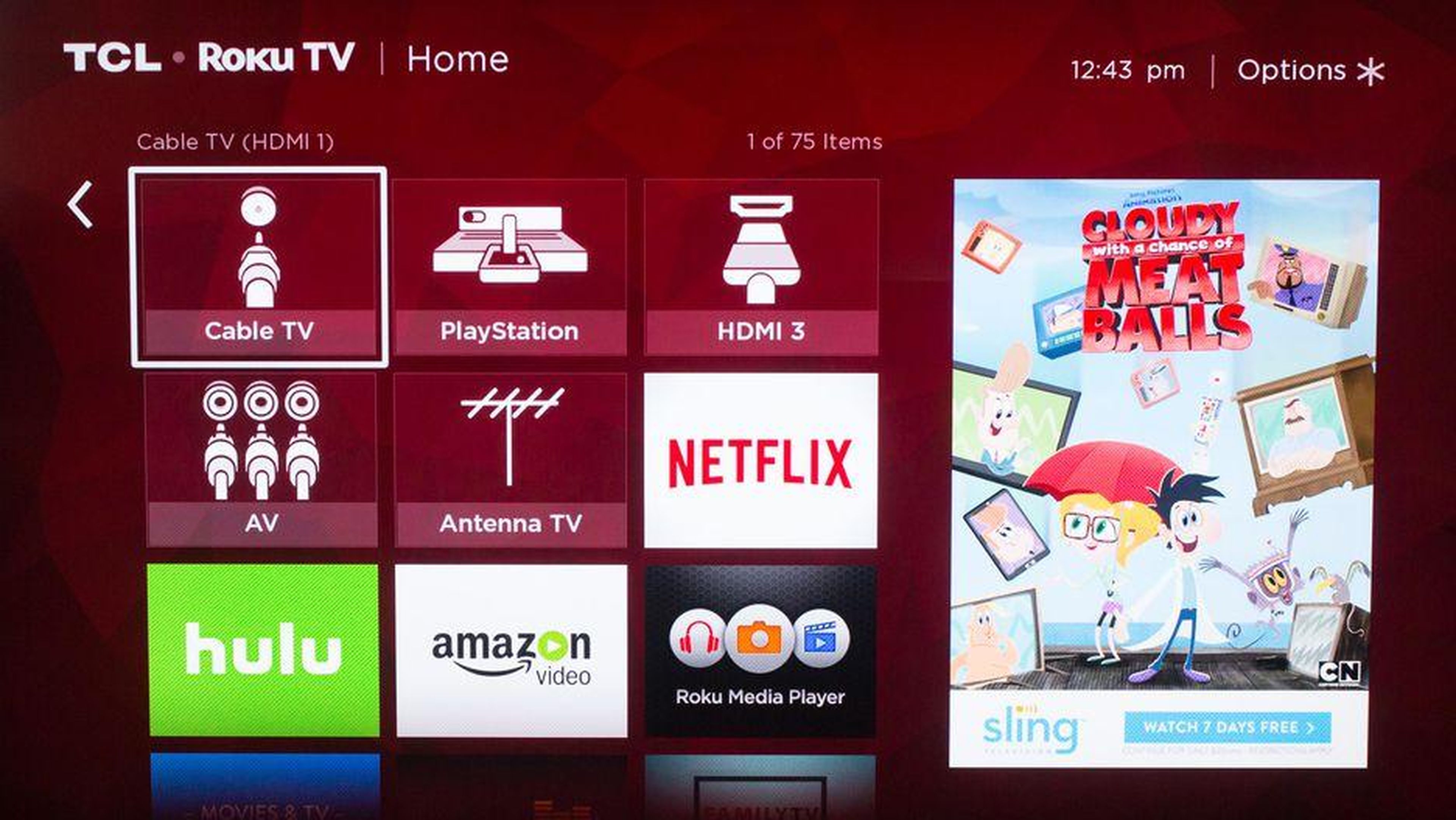 The Roku TV interface on TCL's smart TVs comes with a prominent ad placement on the home screen.